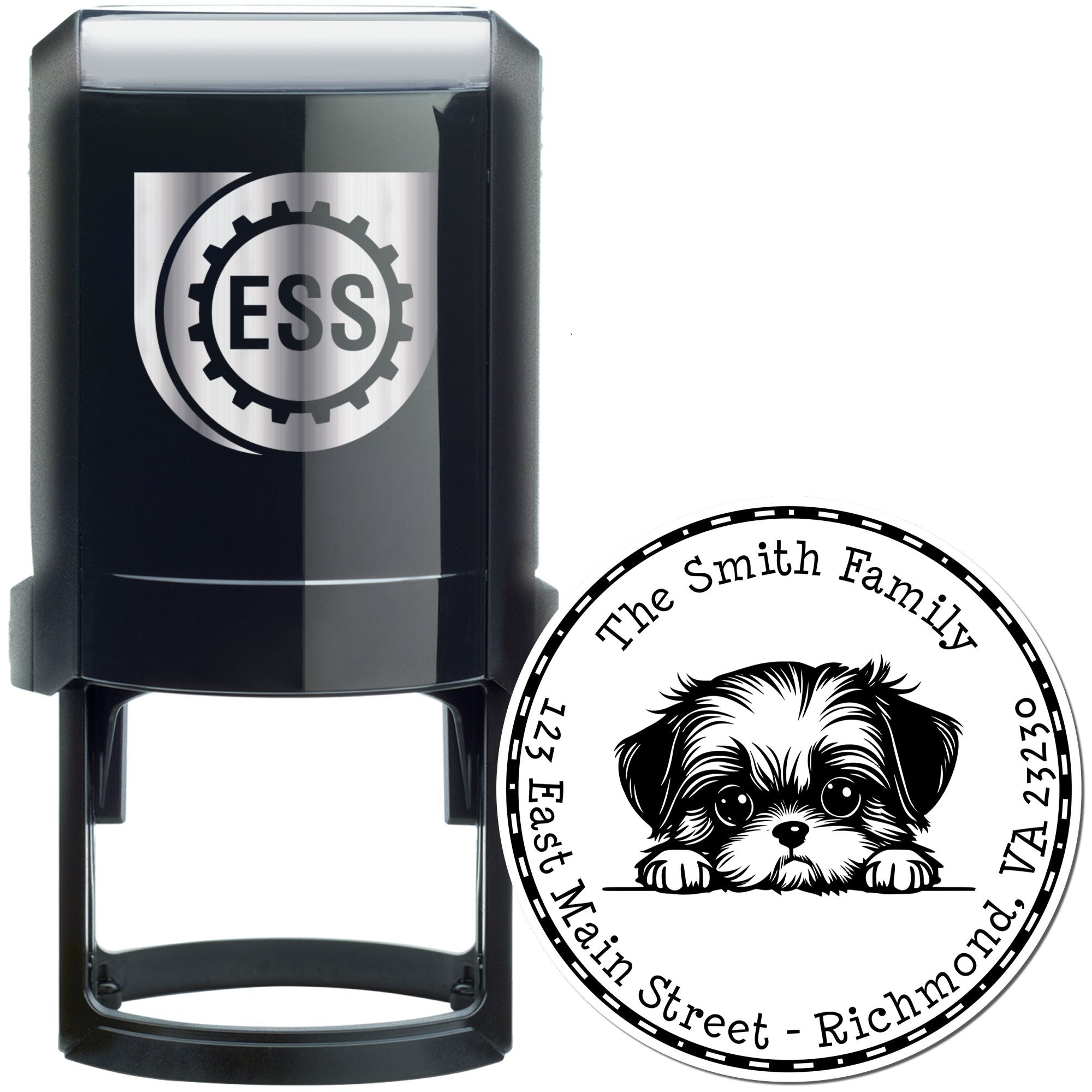 Round Self-Inking Shih Tzu Personalized Custom Return Address Stamp - Engineer Seal Stamps