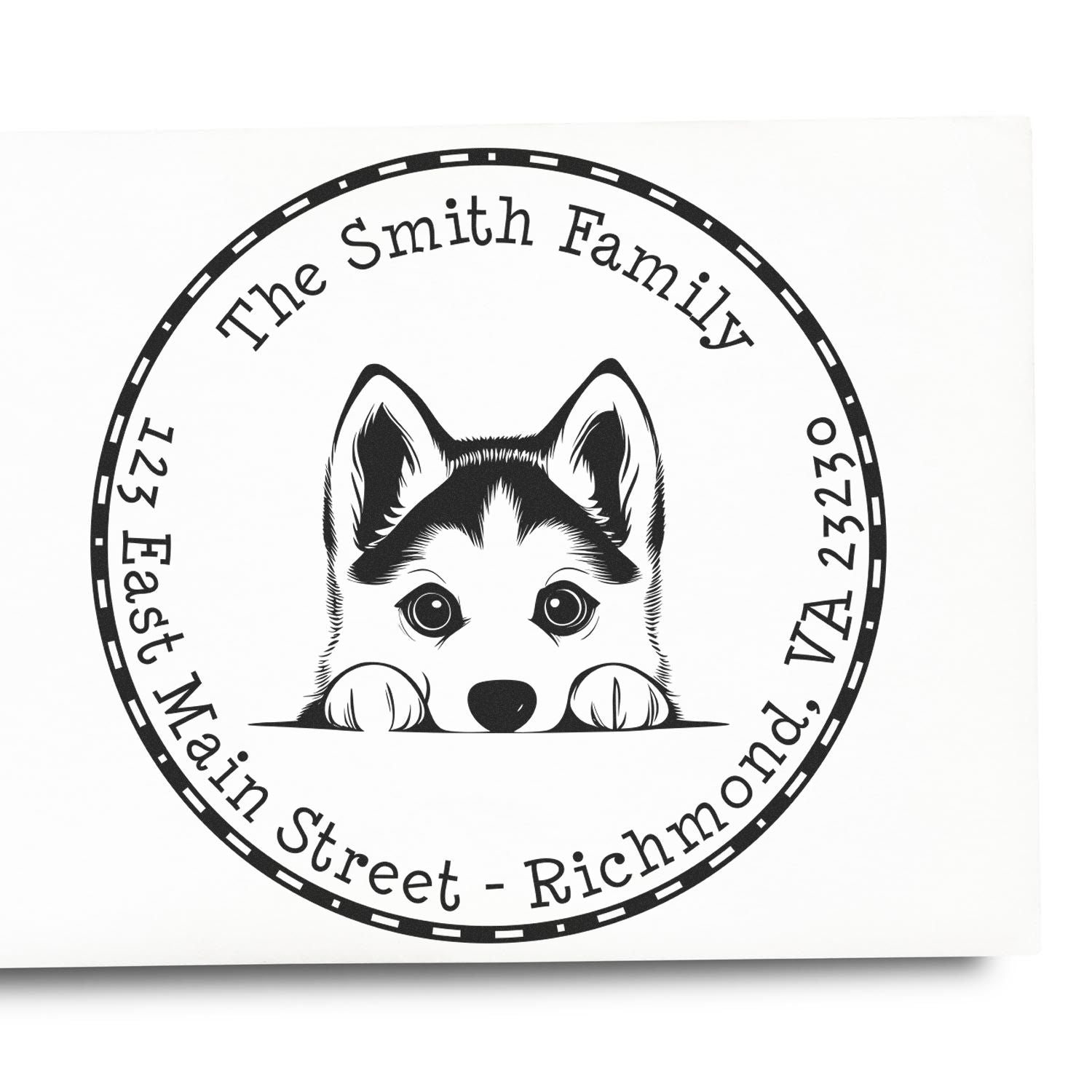 Round Siberian Husky Custom Refillable Address Rubber Stamp