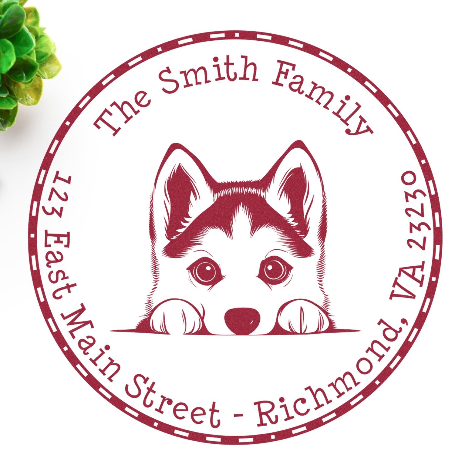 Round Siberian Husky Custom Refillable Address Rubber Stamp - Engineer Seal Stamps
