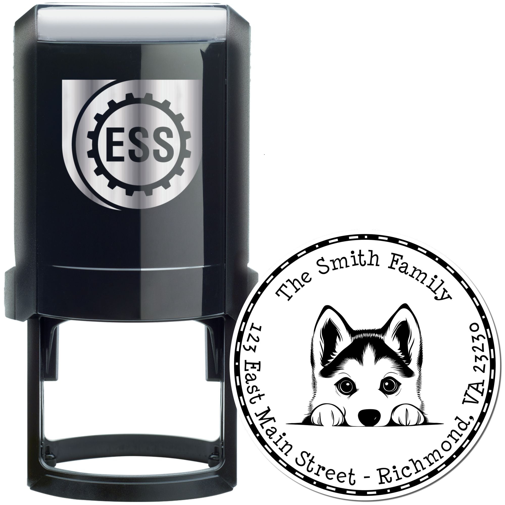 Round Self-Inking Siberian Husky Personalized Name and Address Stamp - Engineer Seal Stamps