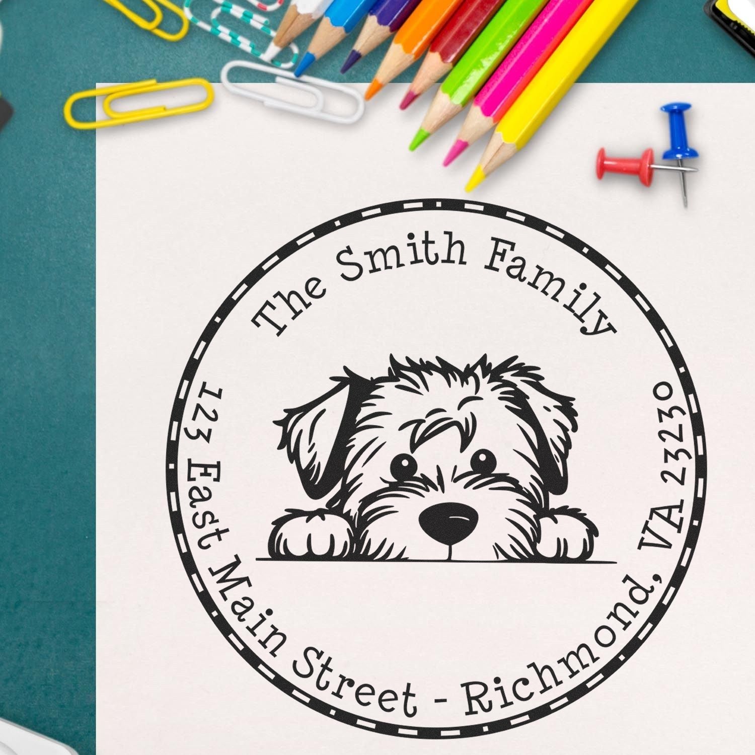 Round Soft Coated Wheaten Terrier Custom Easy-To-Use Address Rubber Stamp