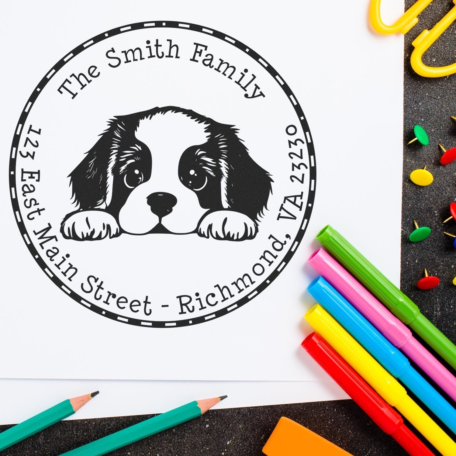 Round St Bernard Custom High-Quality Address Rubber Stamp