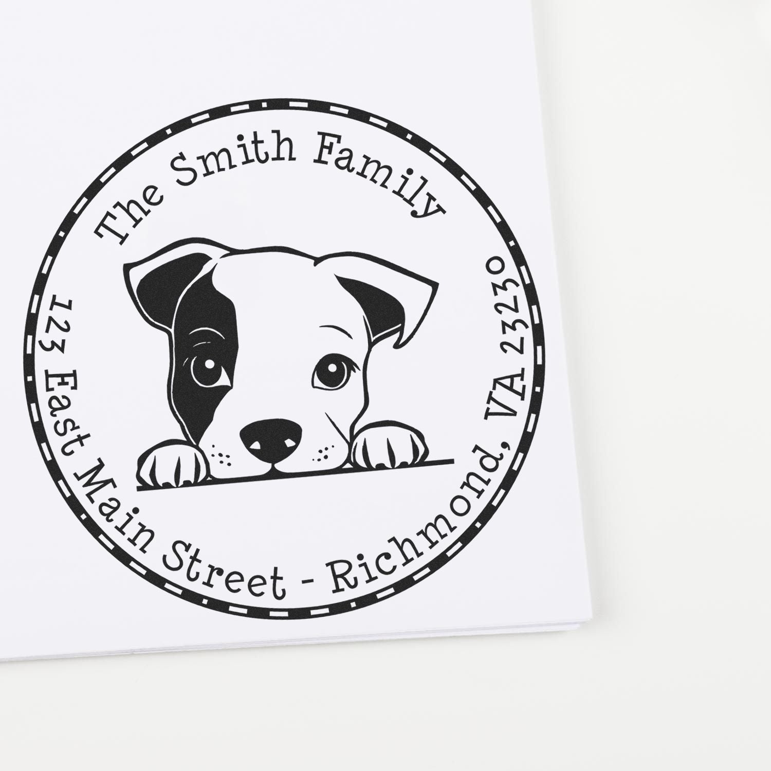 Round Self-Inking Staffordshire Bull Terrier Personalized High-Quality Address Stamp - Engineer Seal Stamps