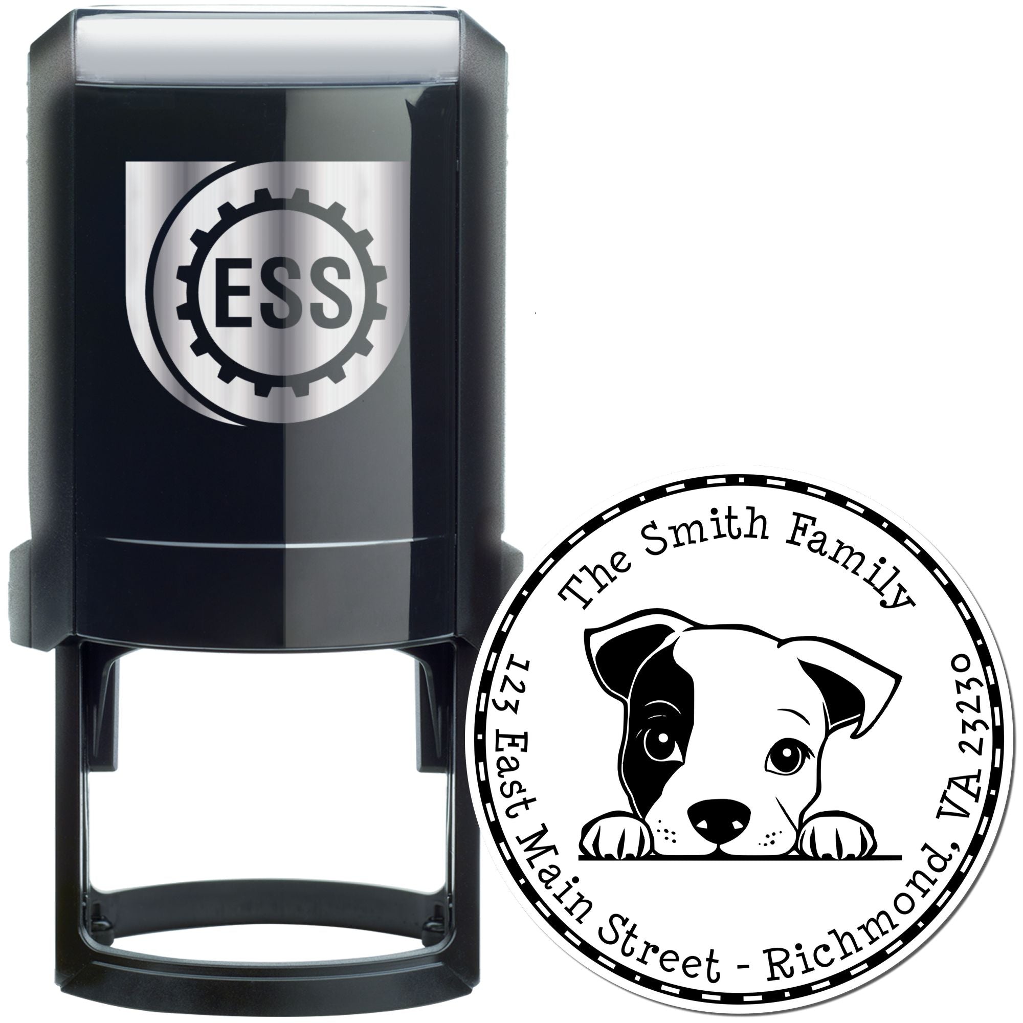 Round Self-Inking Staffordshire Bull Terrier Personalized High-Quality Address Stamp - Engineer Seal Stamps