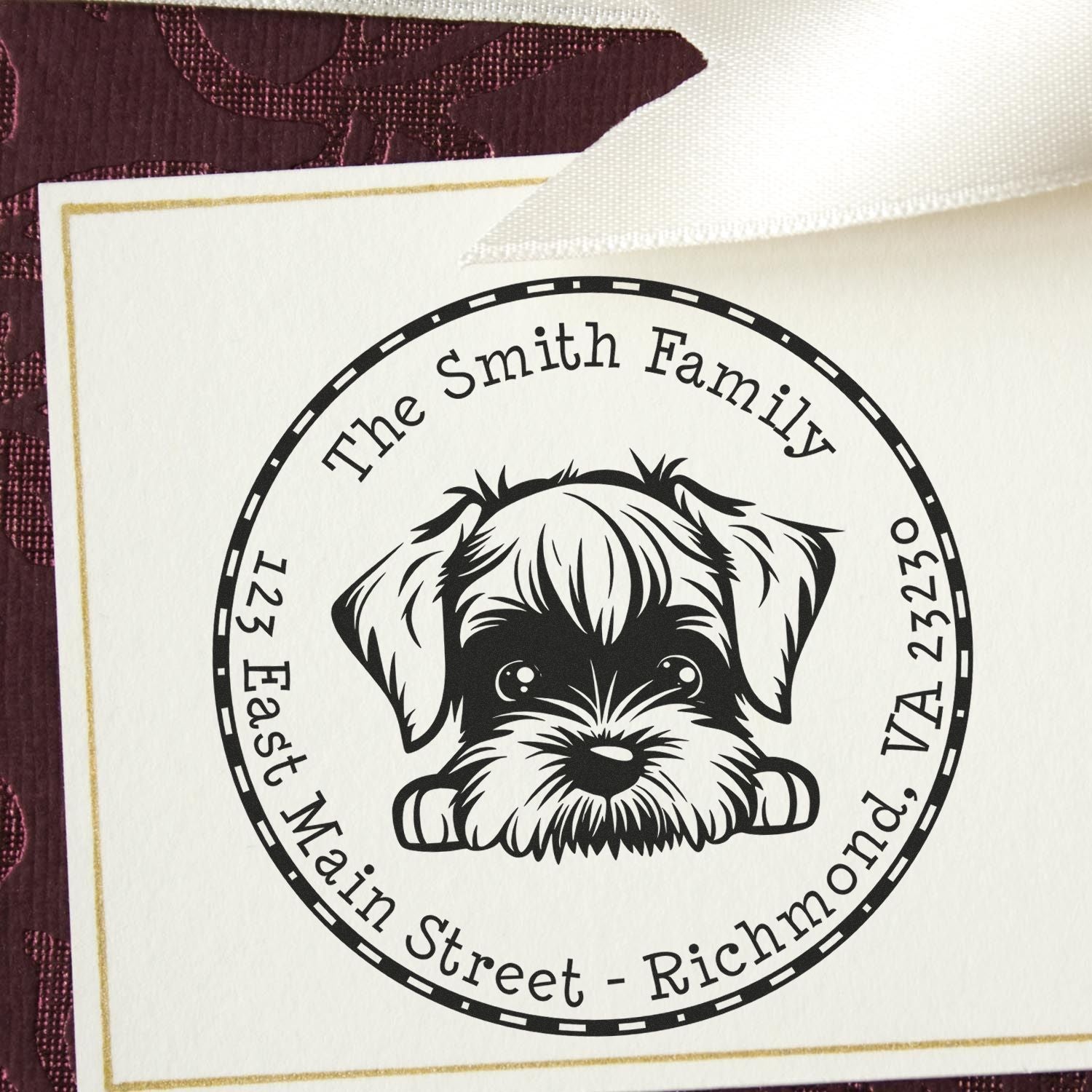 Round Standard Schnauzer Custom Mailing Rubber Stamp