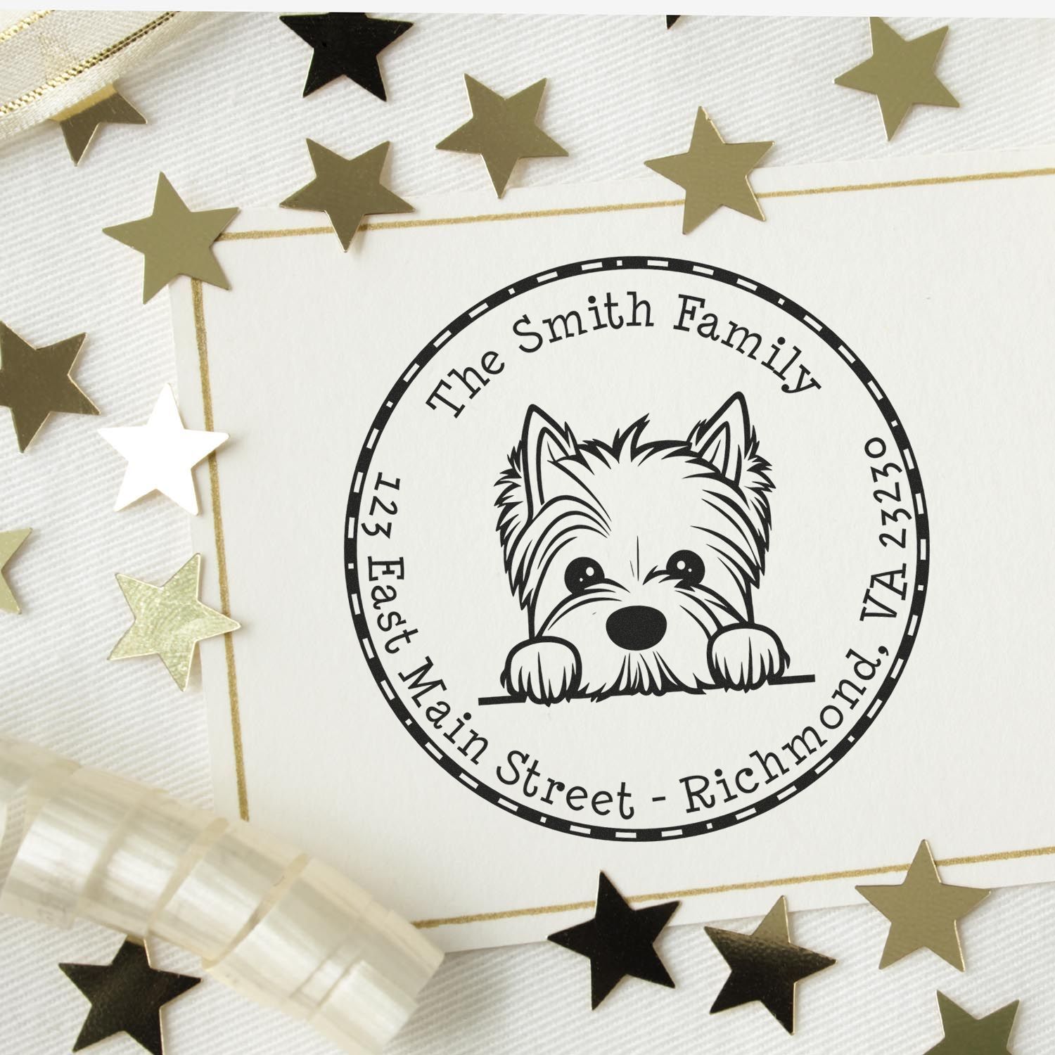 Round West Highland White Terrier Custom Mailing Address Rubber Stamp