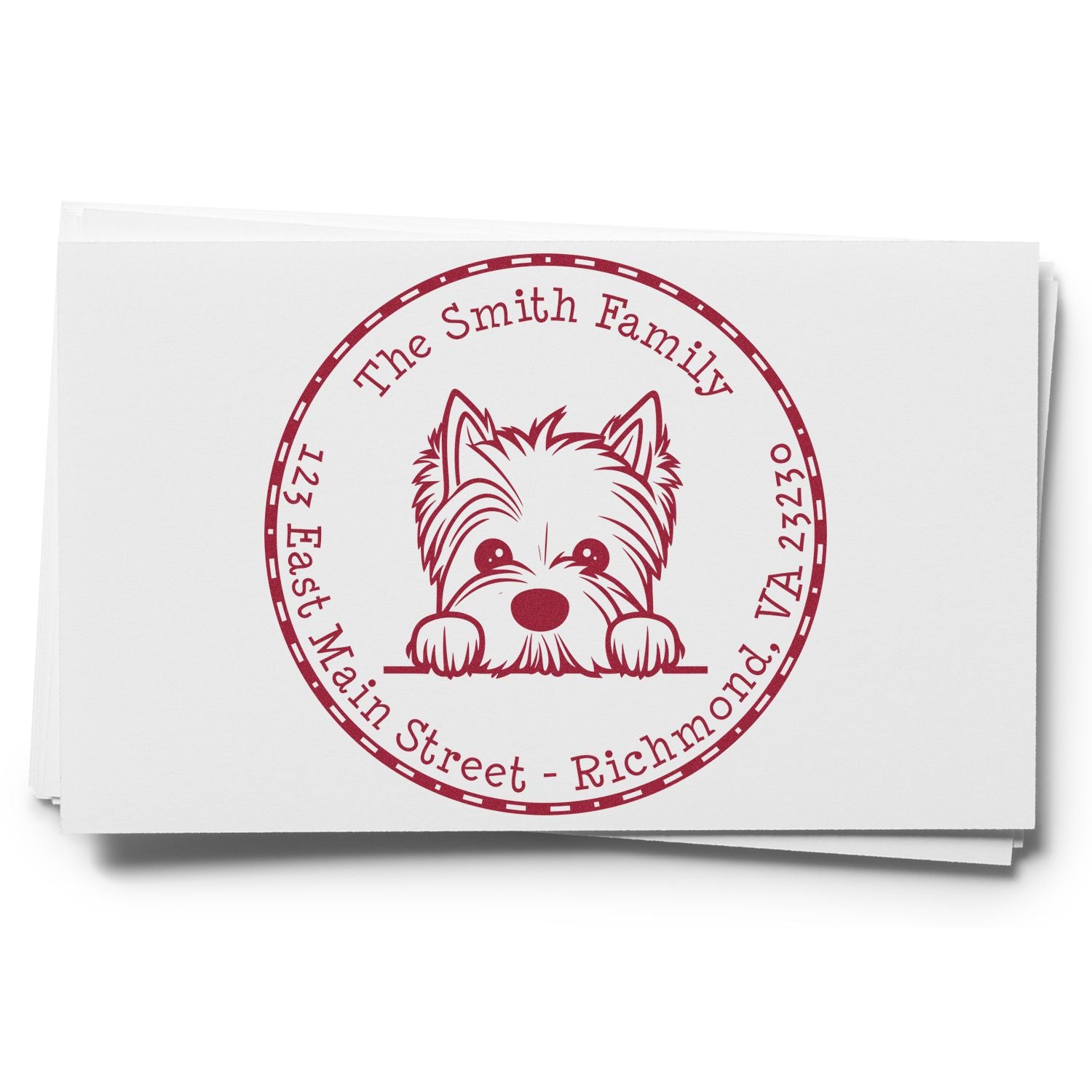 Round Pre-Inked West Highland White Terrier Customized House Address Stamp - Engineer Seal Stamps
