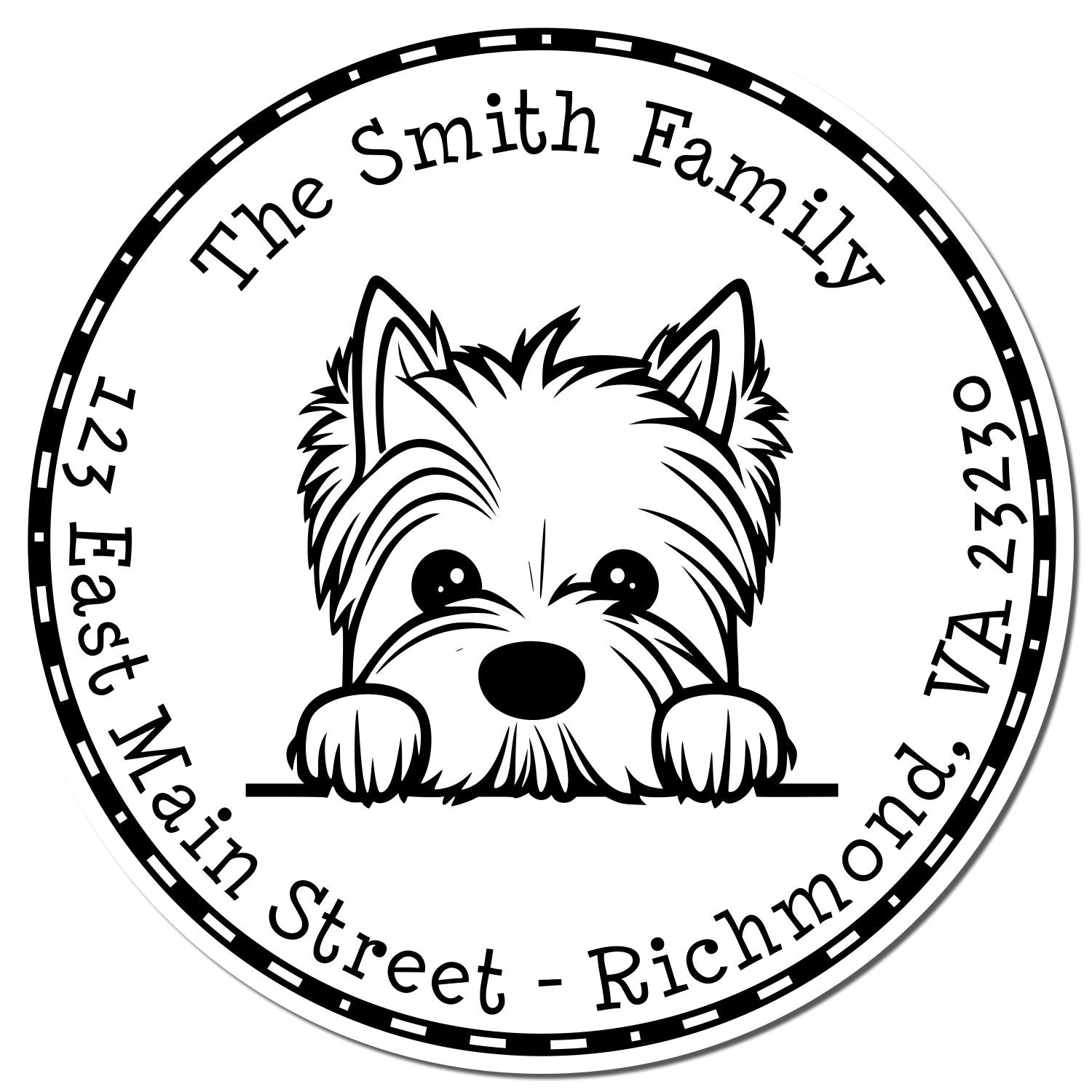Round West Highland White Terrier Custom Mailing Address Rubber Stamp - Engineer Seal Stamps