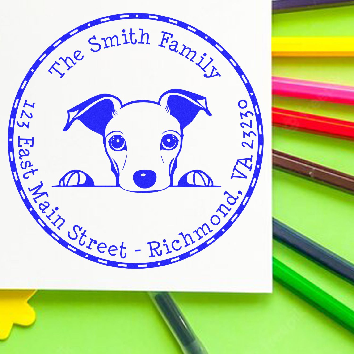 Round Self-Inking Whippet Personalized Mailing Address Stamp - Engineer Seal Stamps