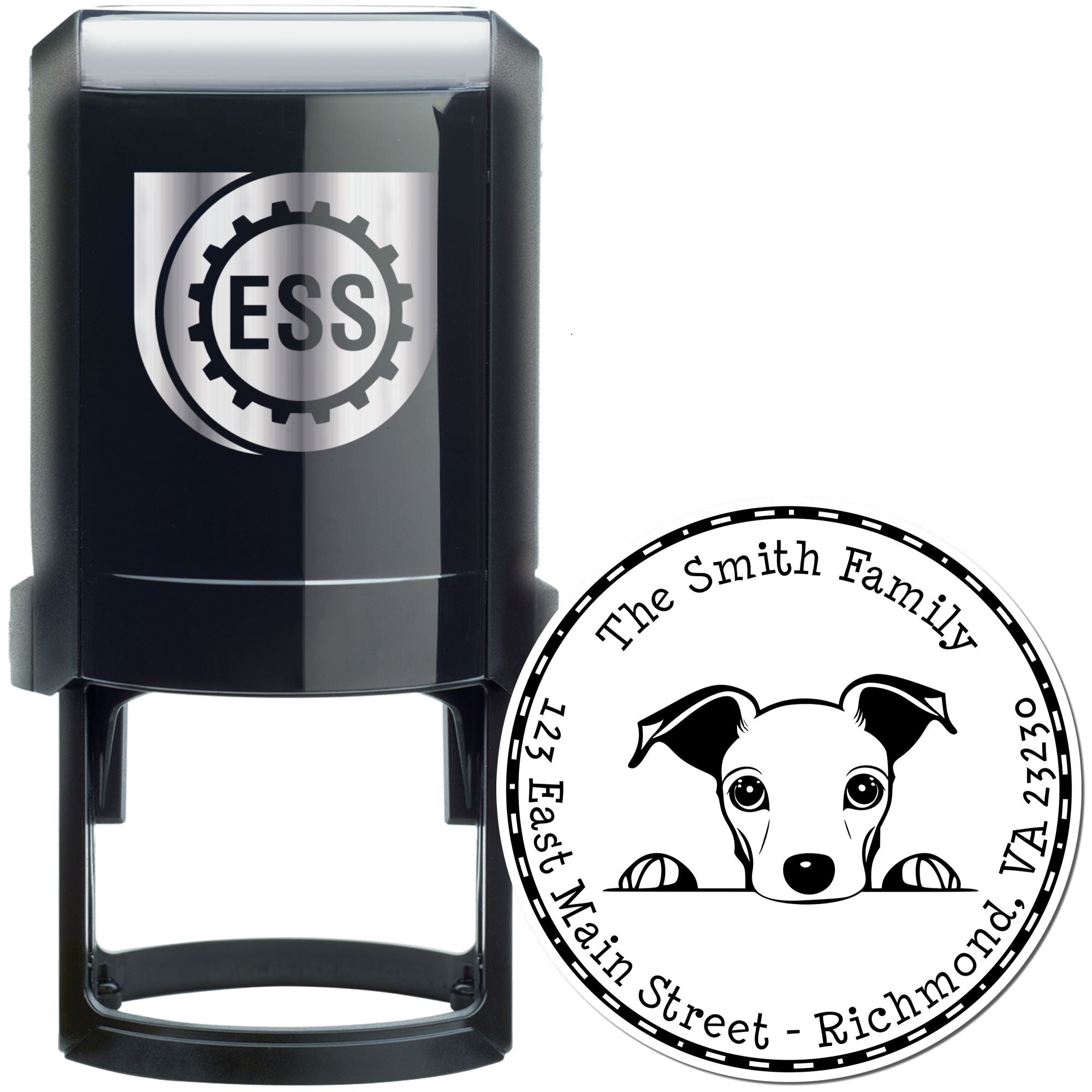 Round Self-Inking Whippet Personalized Mailing Address Stamp - Engineer Seal Stamps