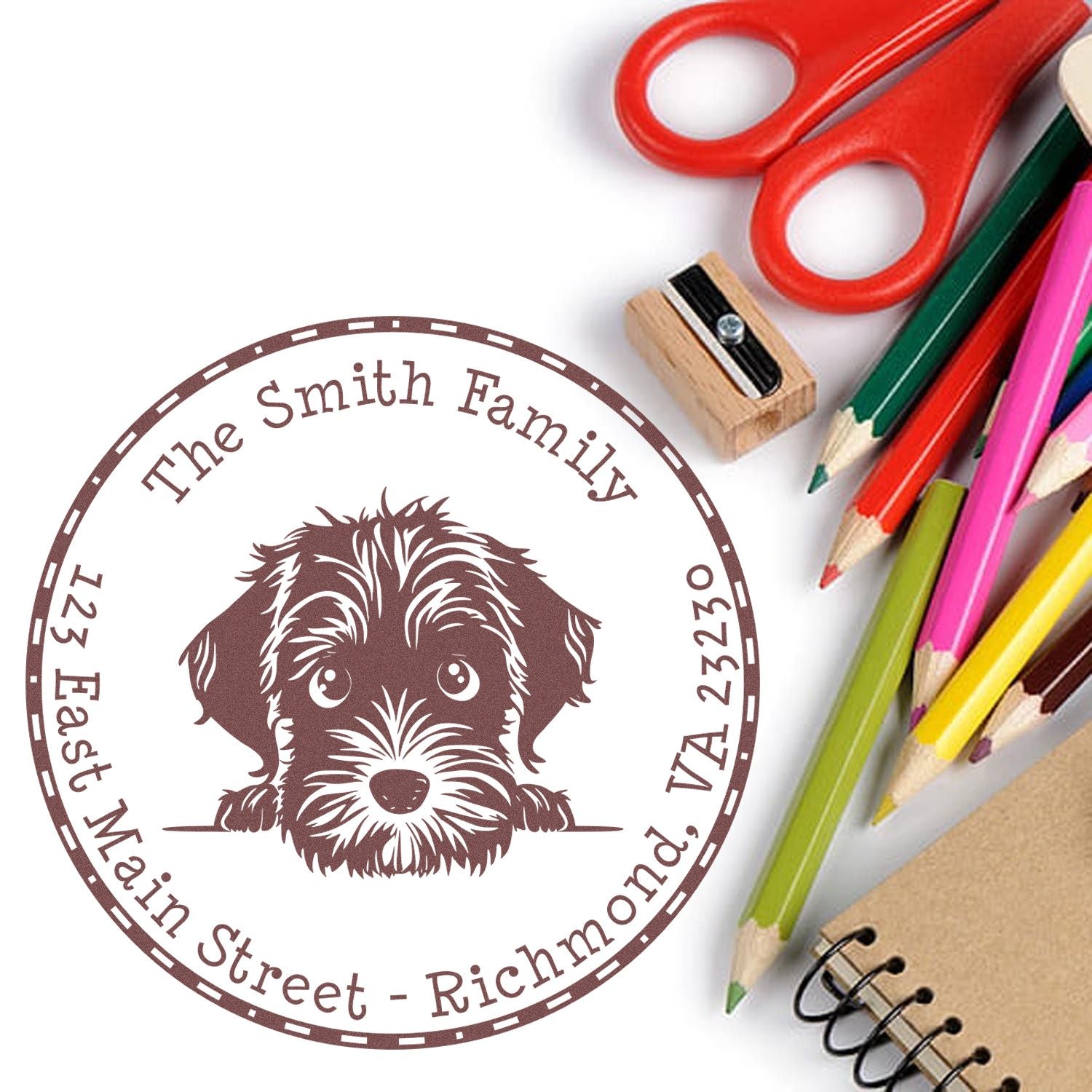Round Self-Inking Wirehaired Pointing Griffon Personalized New Address Stamp - Engineer Seal Stamps