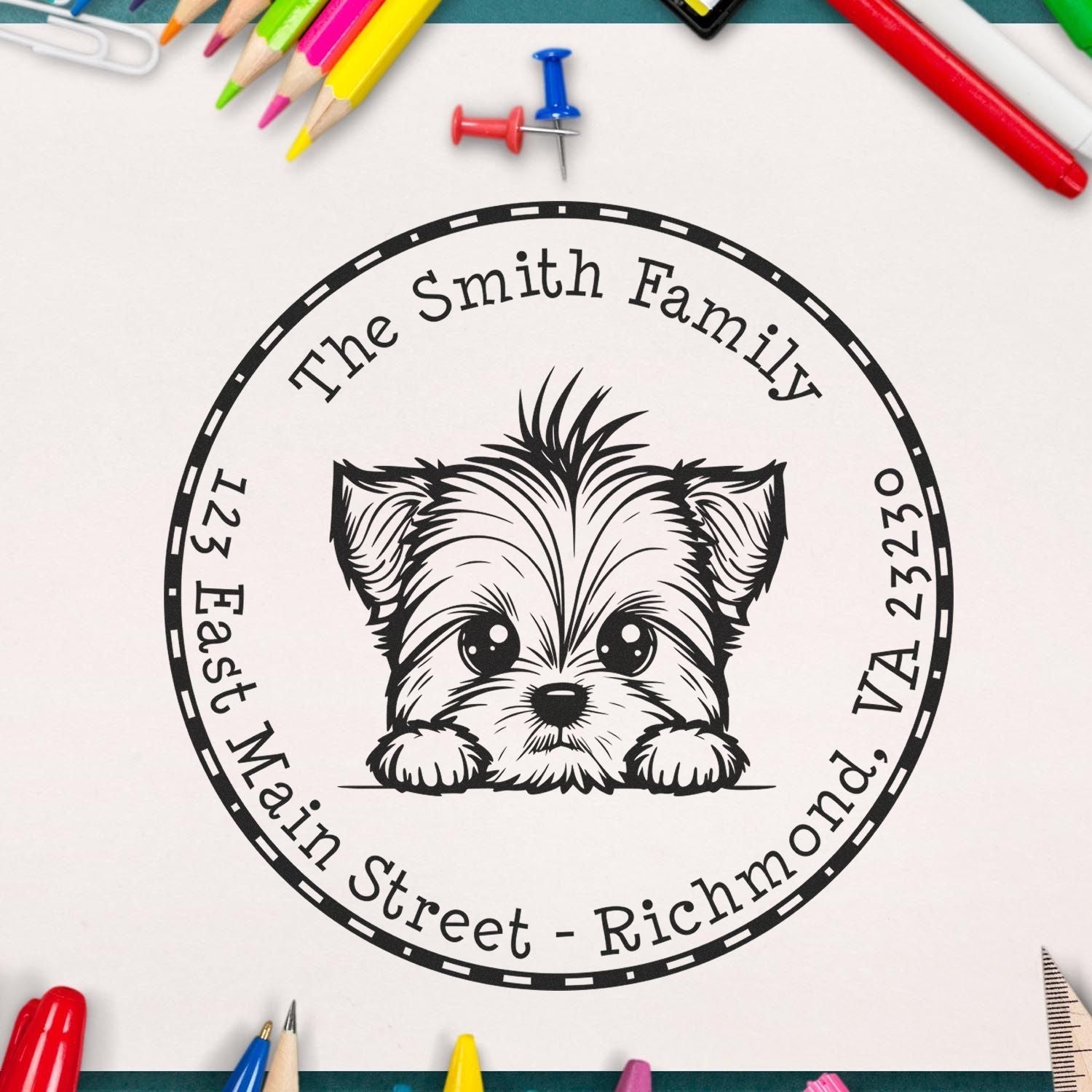 Round Yorkshire Terrier Custom Mail Label Rubber Stamp