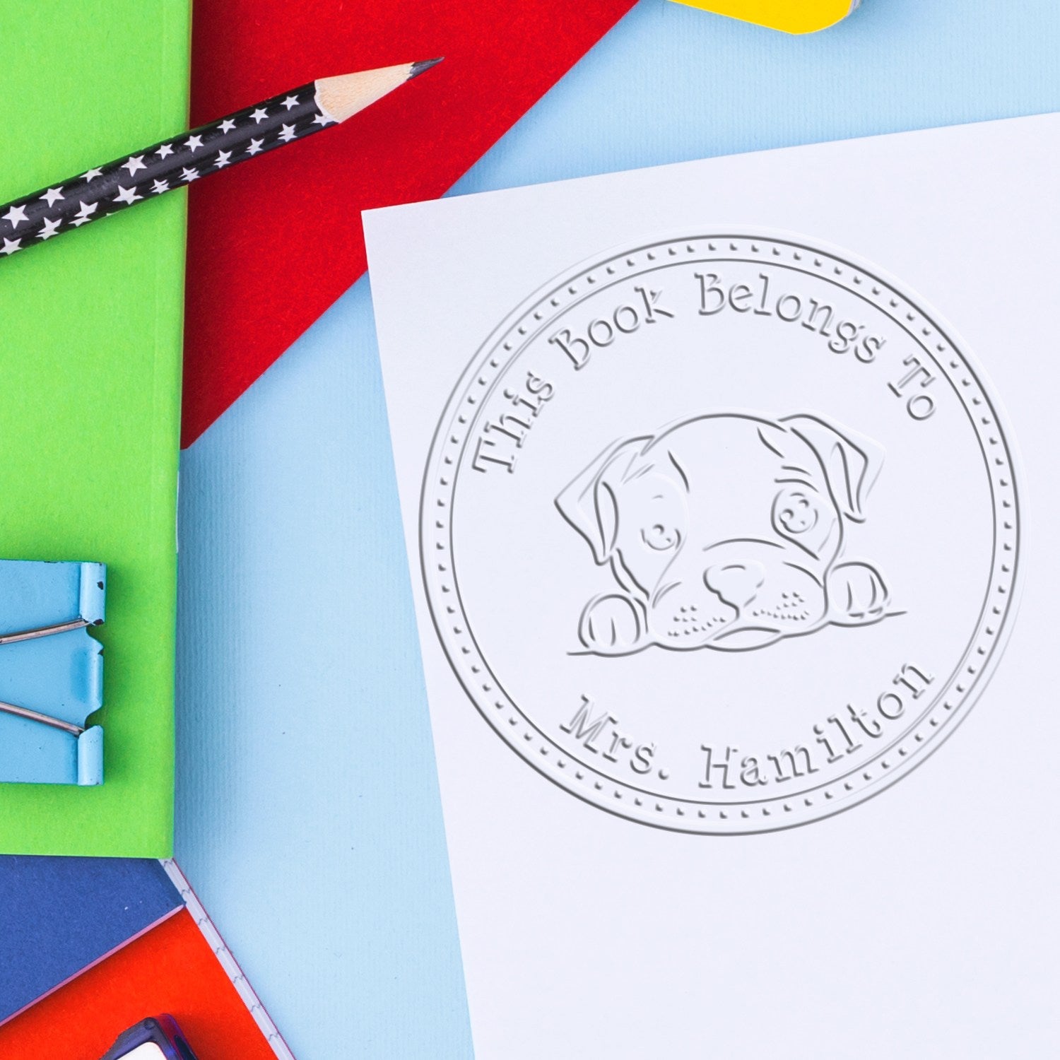 Hybrid American Staffordshire Terrier Custom Ex Libris Seal Embosser - Engineer Seal Stamps