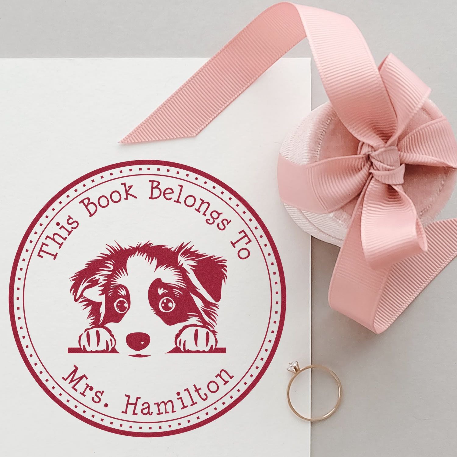 Self-Inking Australian Shepherd Custom-Made Library Name Stamper - Engineer Seal Stamps