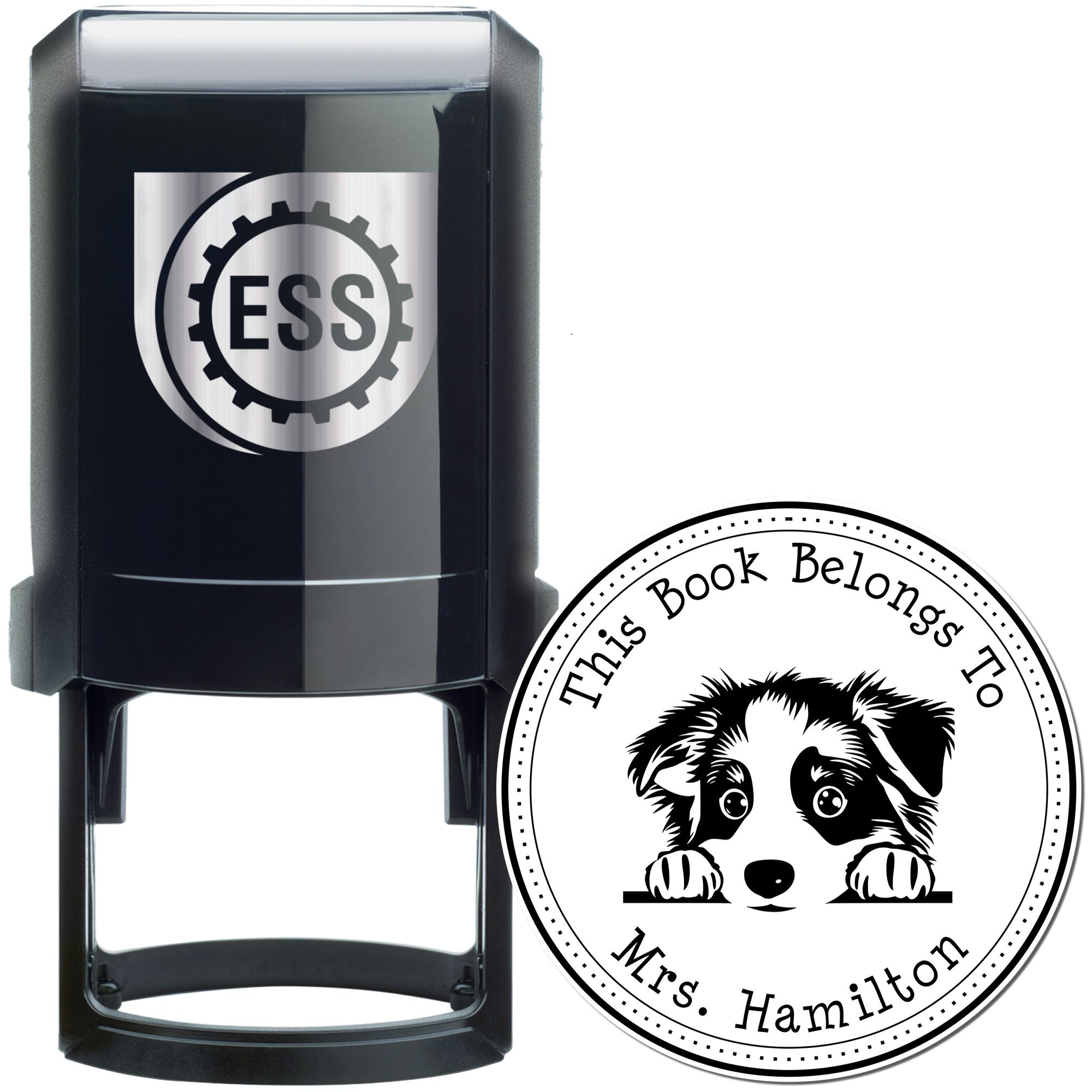 Self-Inking Australian Shepherd Custom-Made Library Name Stamper - Engineer Seal Stamps