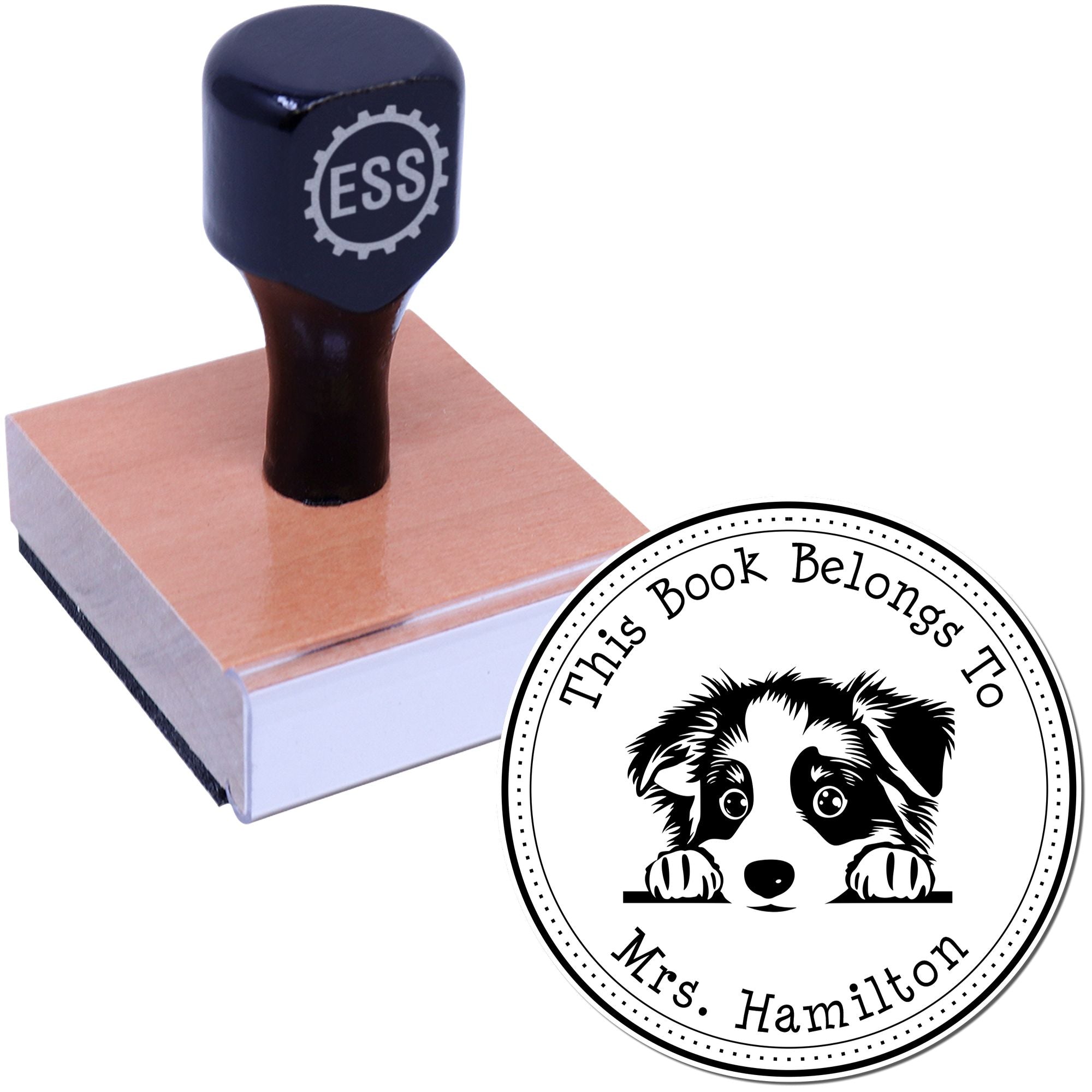 Wooden Handle Australian Shepherd Personalized Property of Stamper - Engineer Seal Stamps