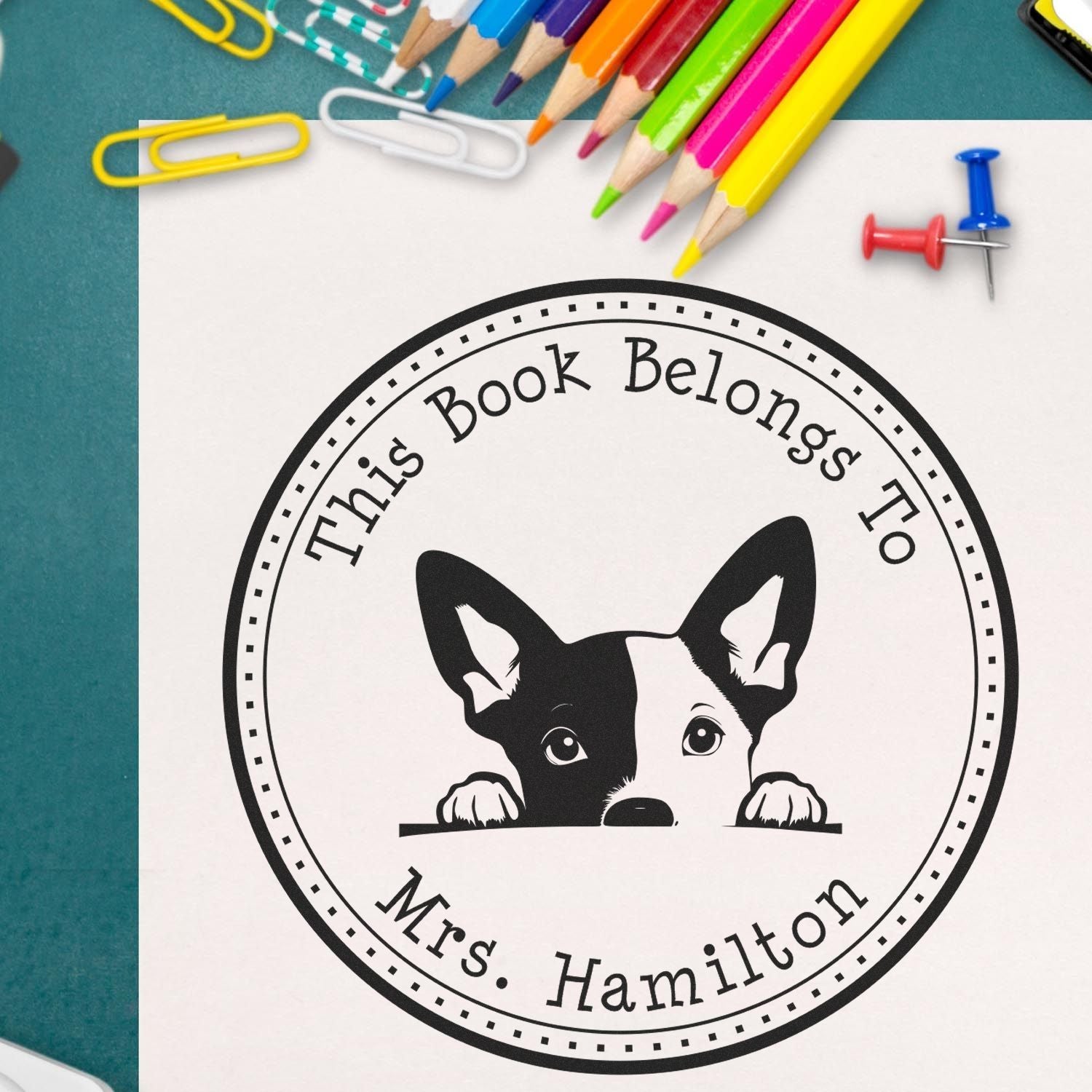 Wooden Handle Basenji Personalized Read it Return It Stamp - Engineer Seal Stamps