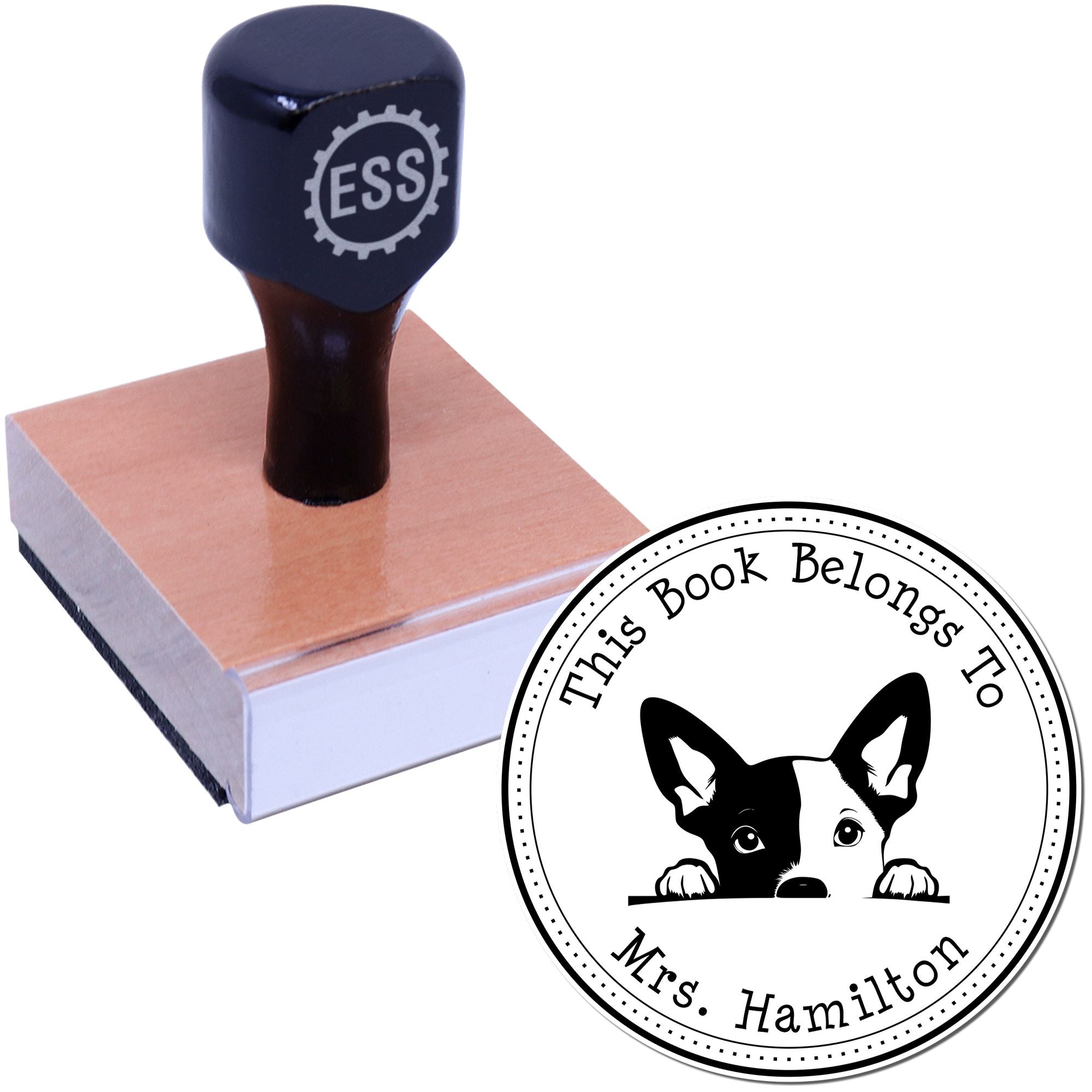Wooden Handle Basenji Personalized Read it Return It Stamp - Engineer Seal Stamps
