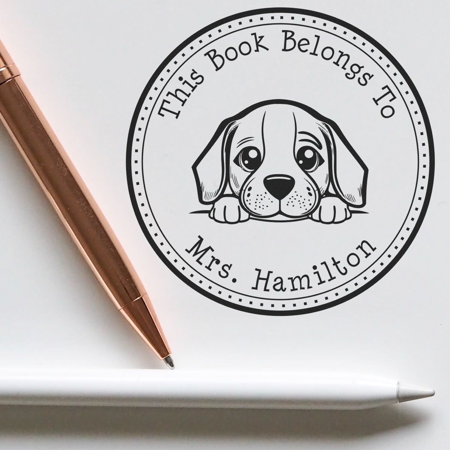 Wooden Handle Beagle Personalized Book Stamp - Engineer Seal Stamps