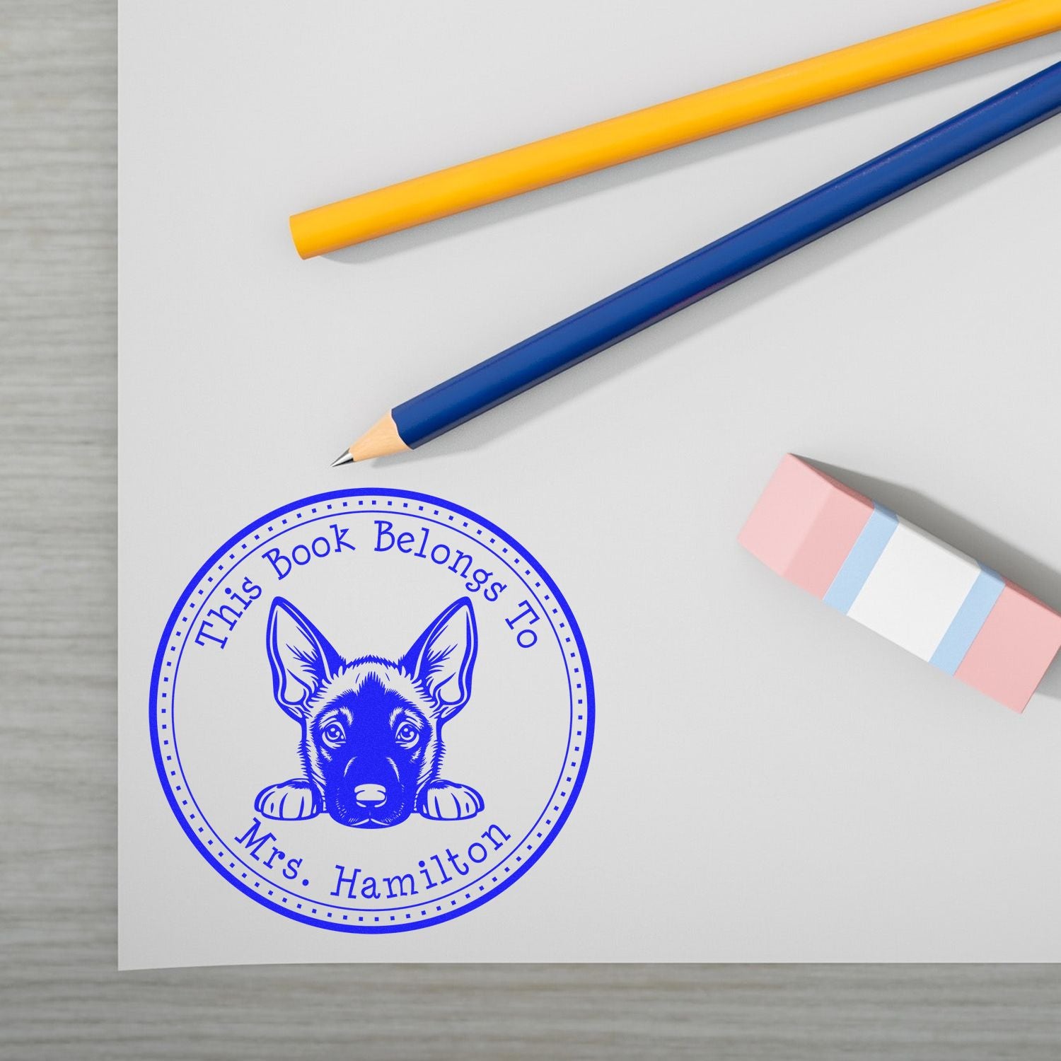 Wooden Handle Belgian Malinois Personalized Book Stamper - Engineer Seal Stamps