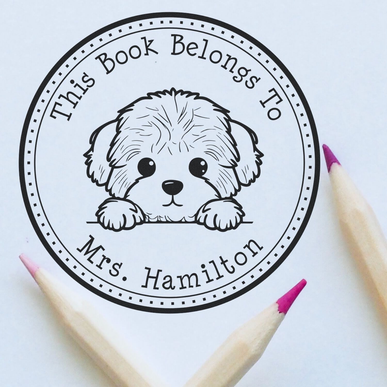 Bichon Frise Personalizable Book Label Stamper - Engineer Seal Stamps