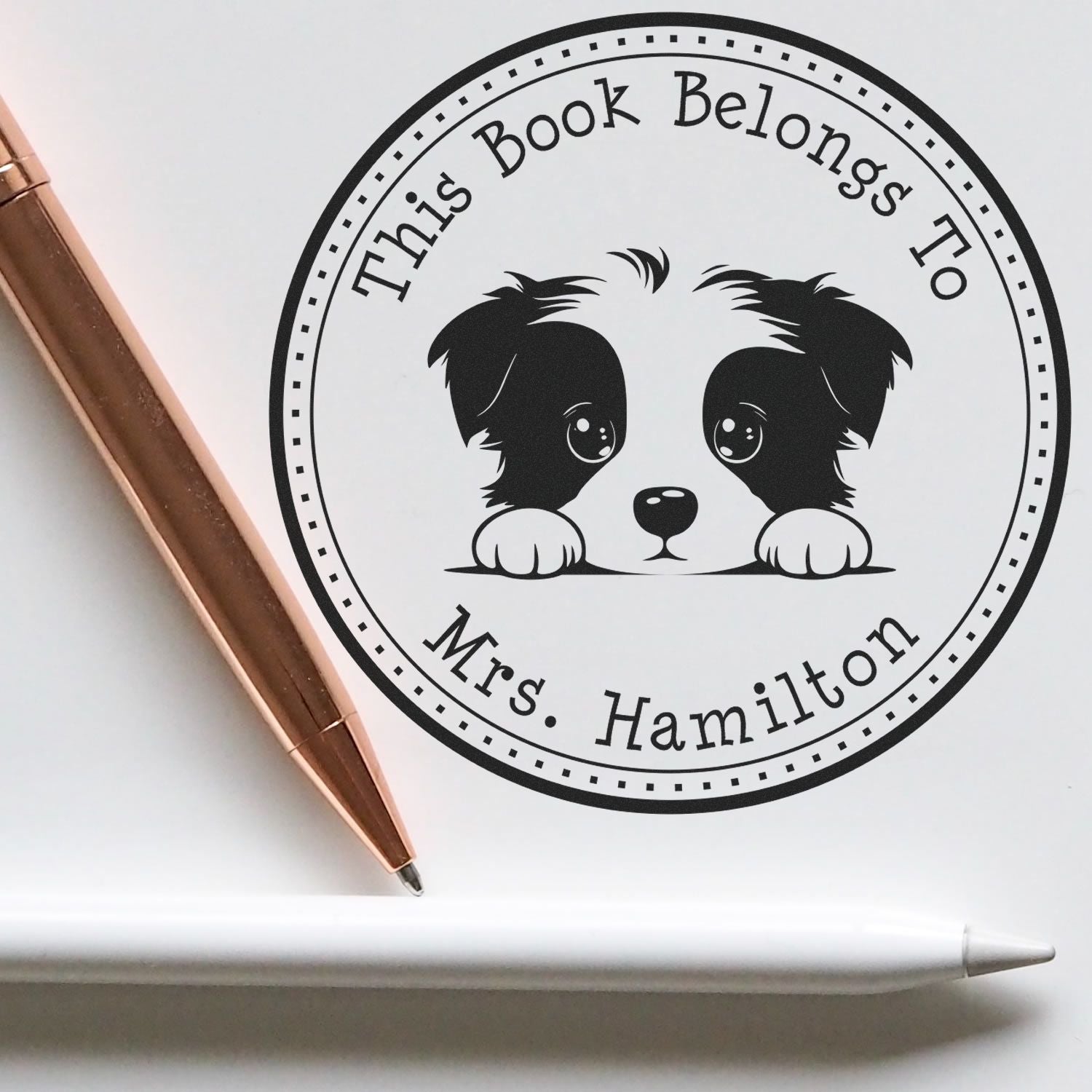 Border Collie Personalizable Private Library Stamp - Engineer Seal Stamps