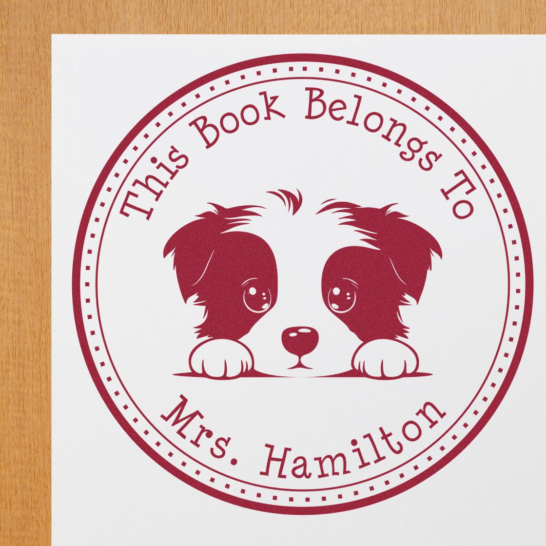 Wooden Handle Border Collie Personalized Ex Libris Stamp - Engineer Seal Stamps
