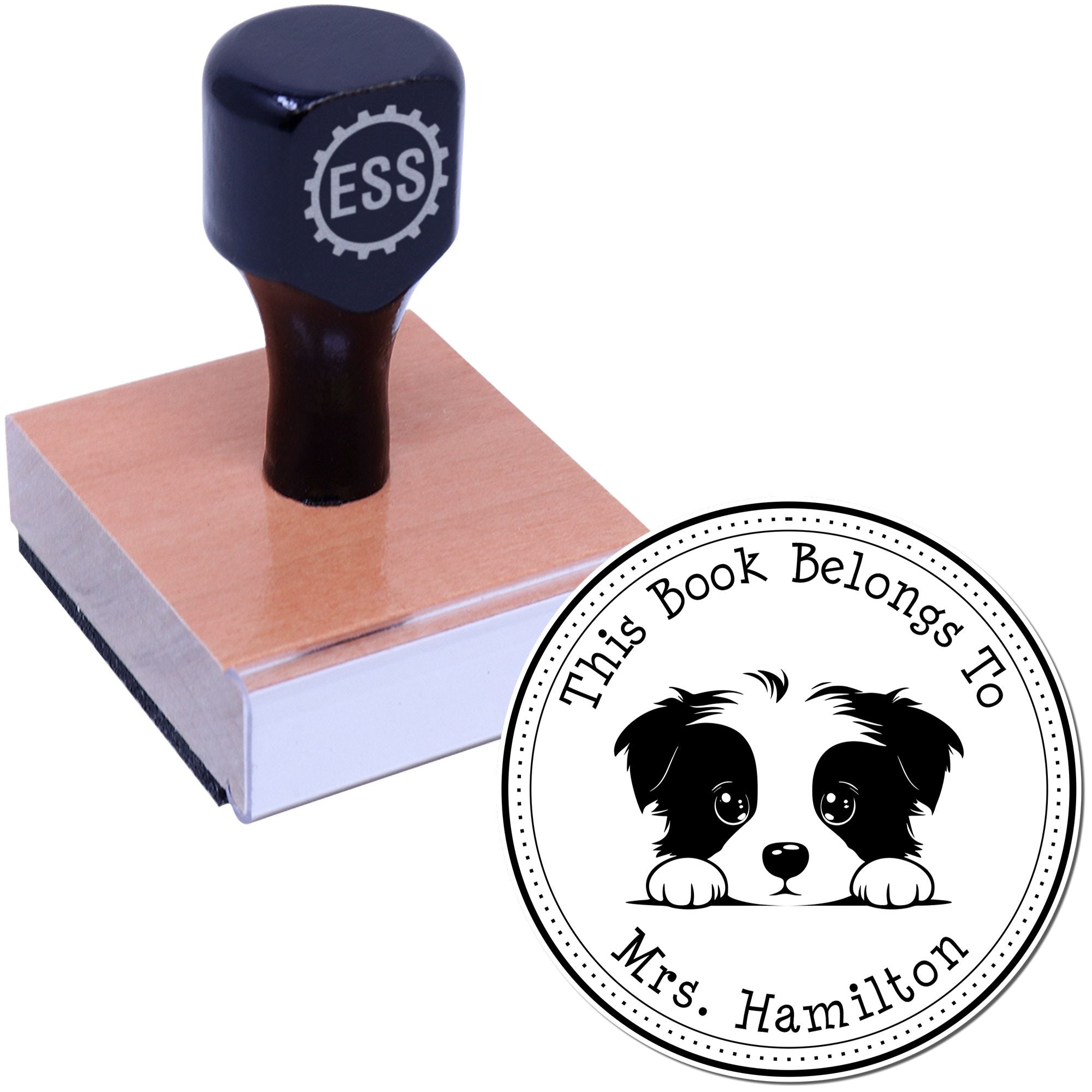 Wooden Handle Border Collie Personalized Ex Libris Stamp - Engineer Seal Stamps