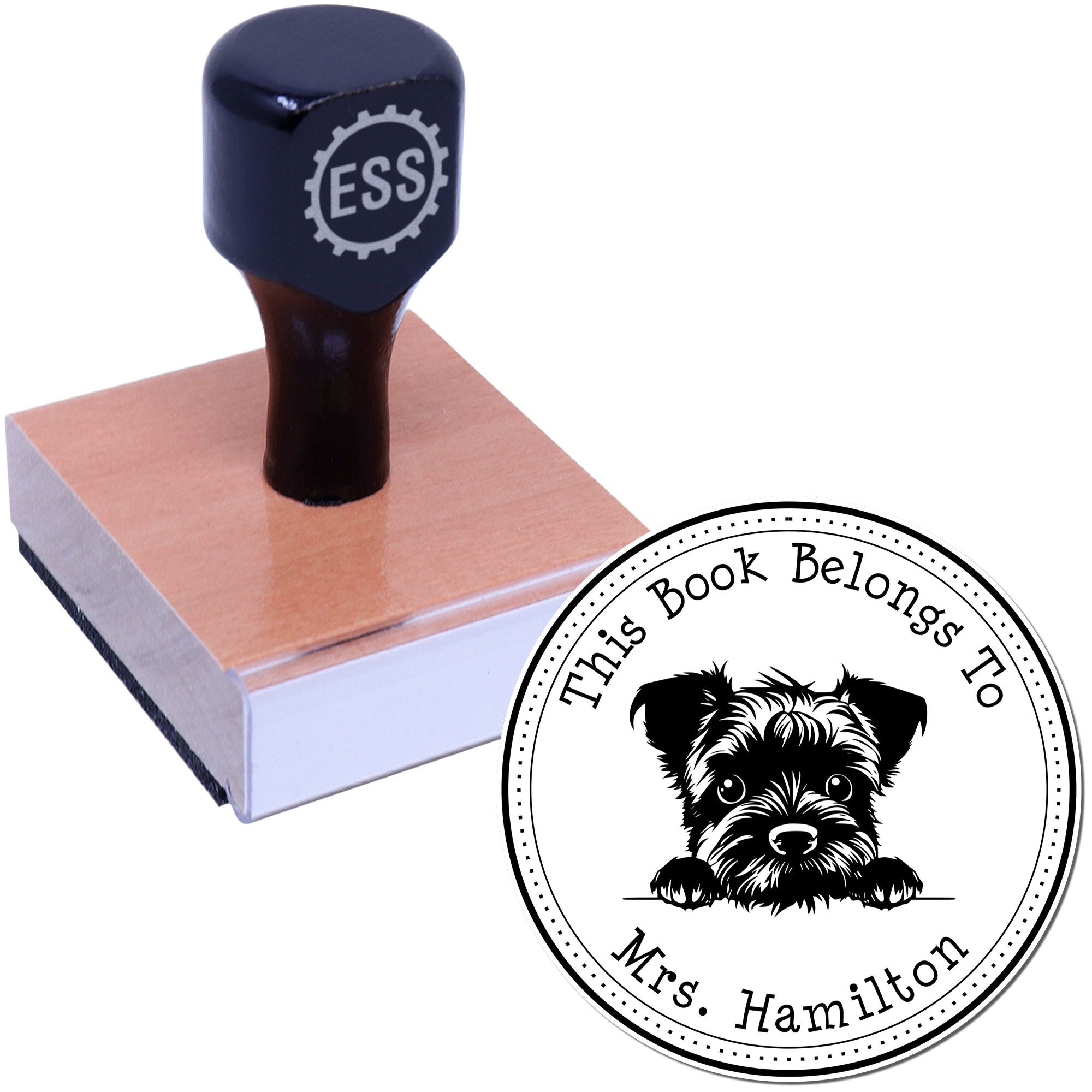 Wooden Handle Border Terrier Personalized Ex Libris Stamper - Engineer Seal Stamps
