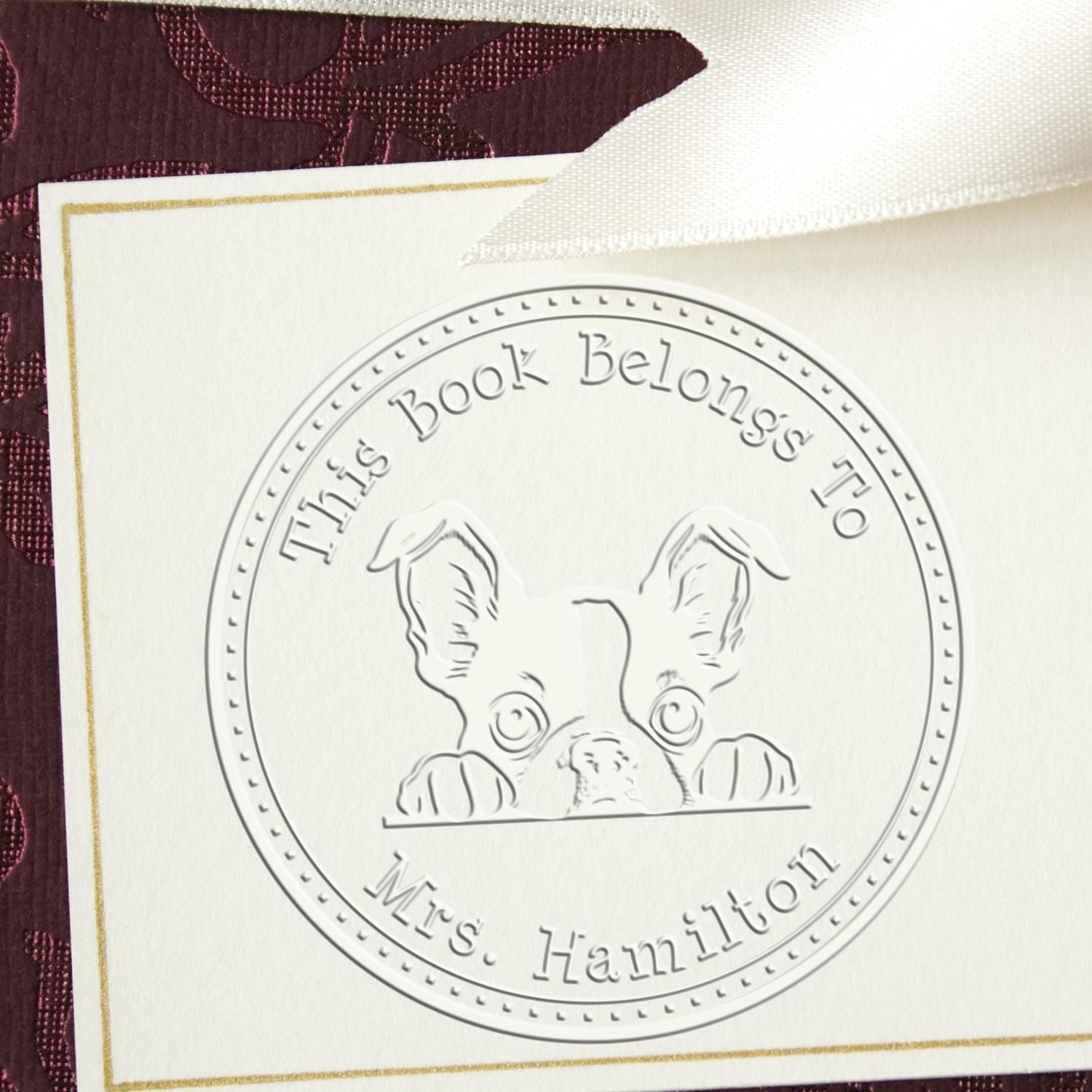 Handheld Boston Terrier Personalized From the Library of Embossed Seal