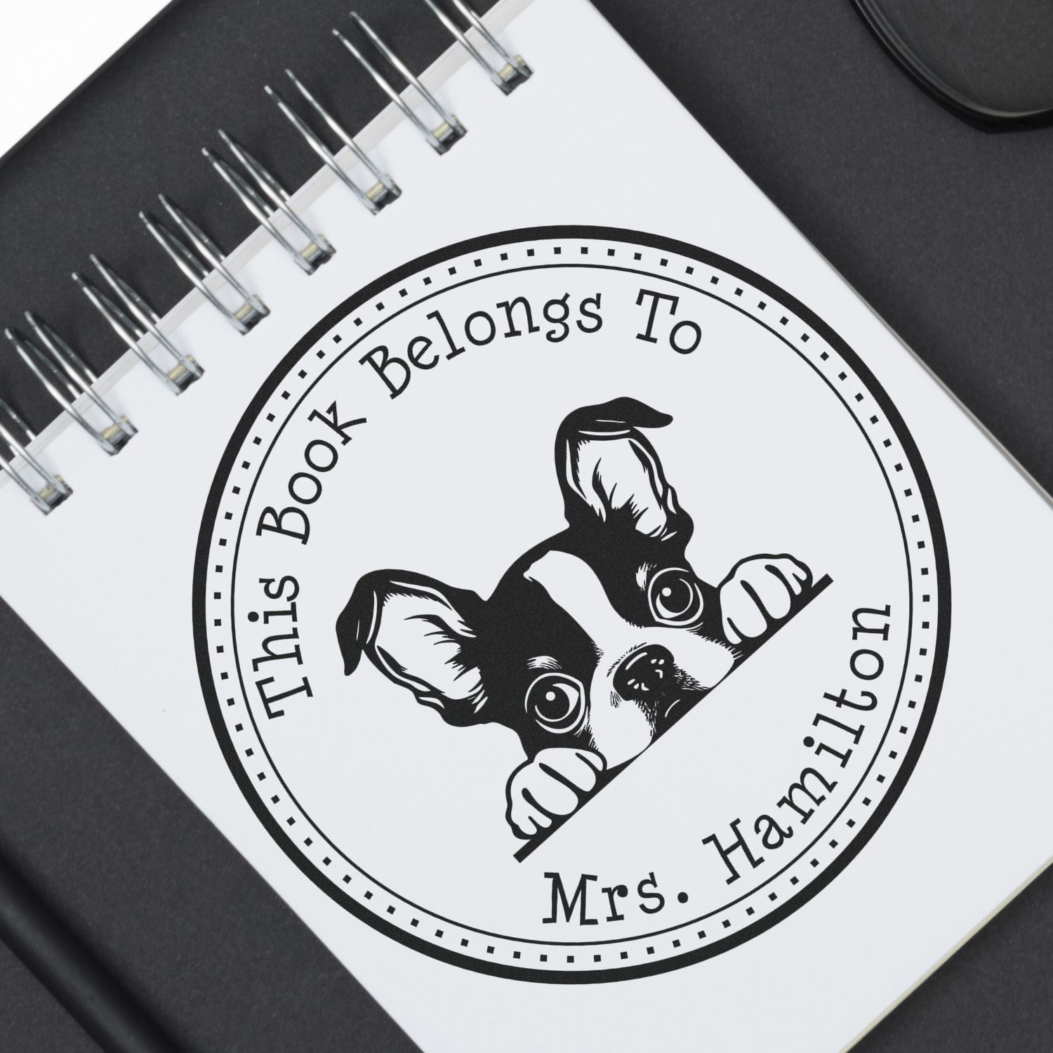 Wooden Handle Boston Terrier Personalized Ex Libris Library Stamp - Engineer Seal Stamps