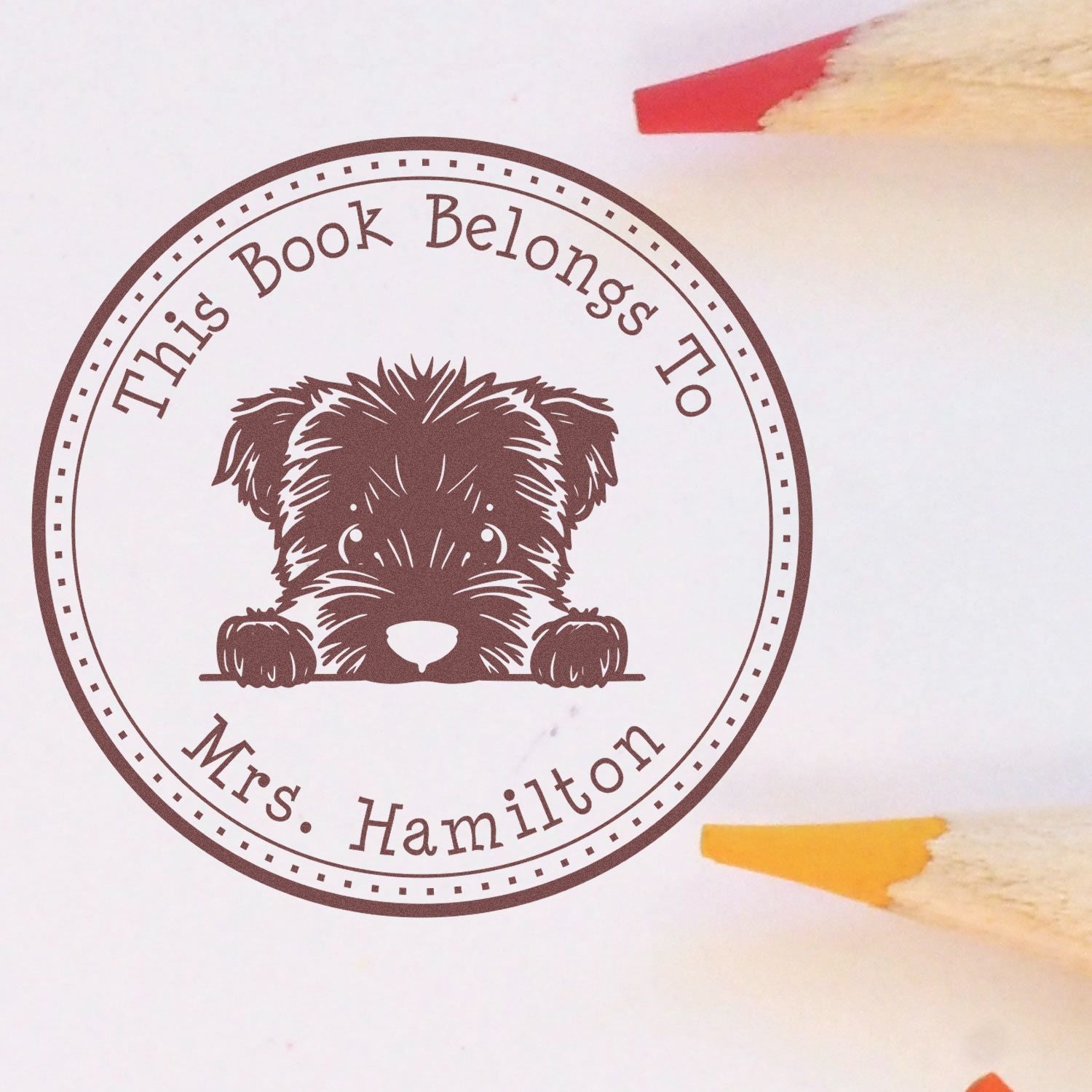 Wooden Handle Bouvier Des Flandres Personalized Ex Libris Library Stamper - Engineer Seal Stamps