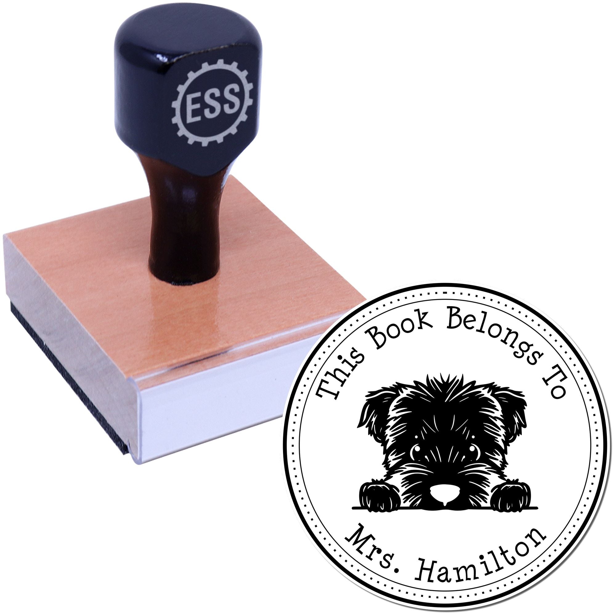 Wooden Handle Bouvier Des Flandres Personalized Ex Libris Library Stamper - Engineer Seal Stamps