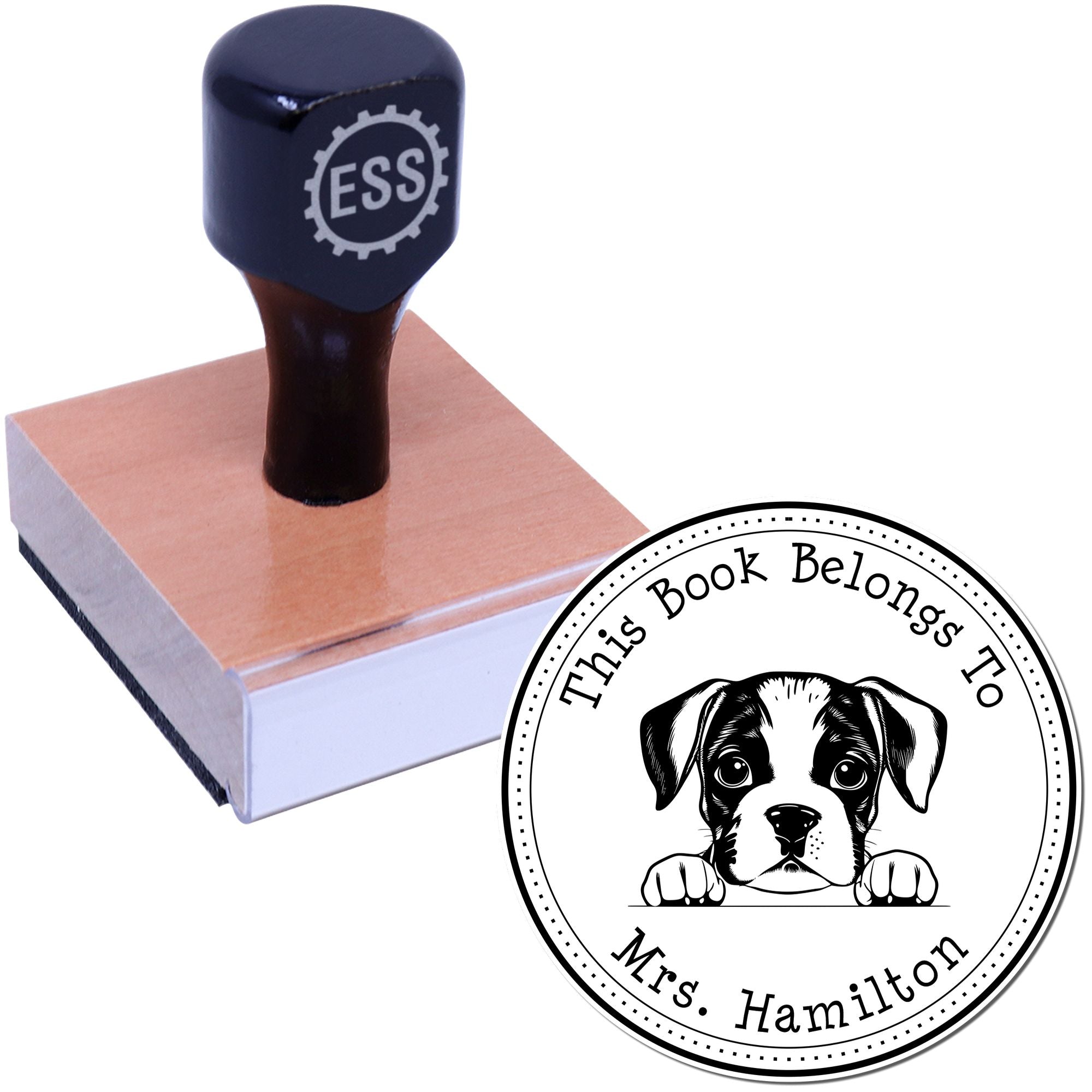 Wooden Handle Boxer Personalized Ex Libris Book Stamp - Engineer Seal Stamps