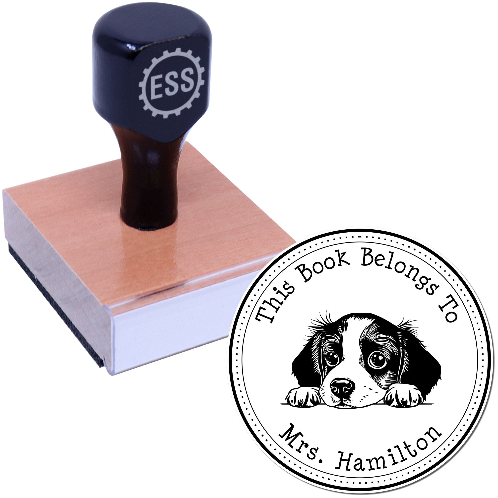 Wooden Handle Brittany Personalized Library Book Stamp - Engineer Seal Stamps