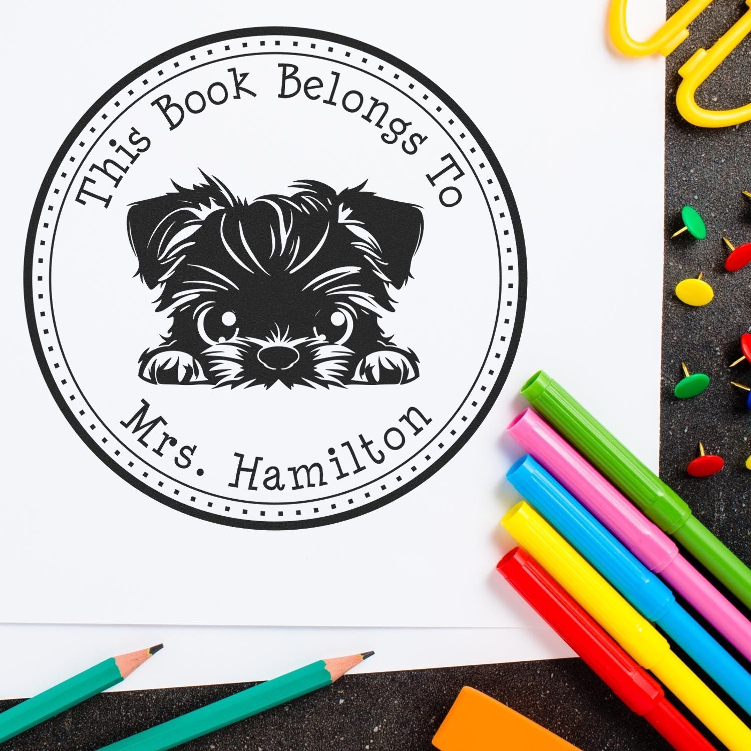 Brussels Griffon Custom-Made Library Name Stamper - Engineer Seal Stamps