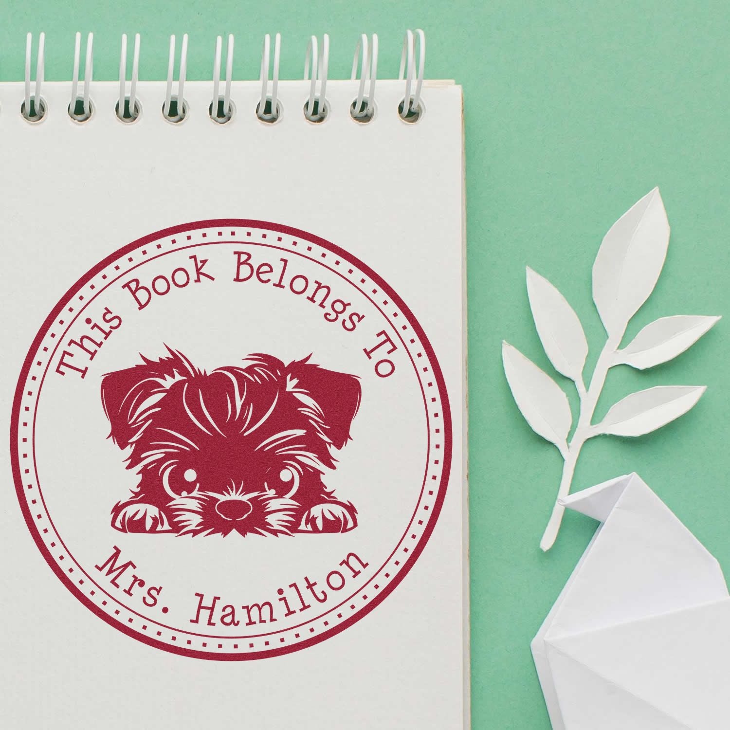 Wooden Handle Brussels Griffon Personalized Library Book Stamper - Engineer Seal Stamps