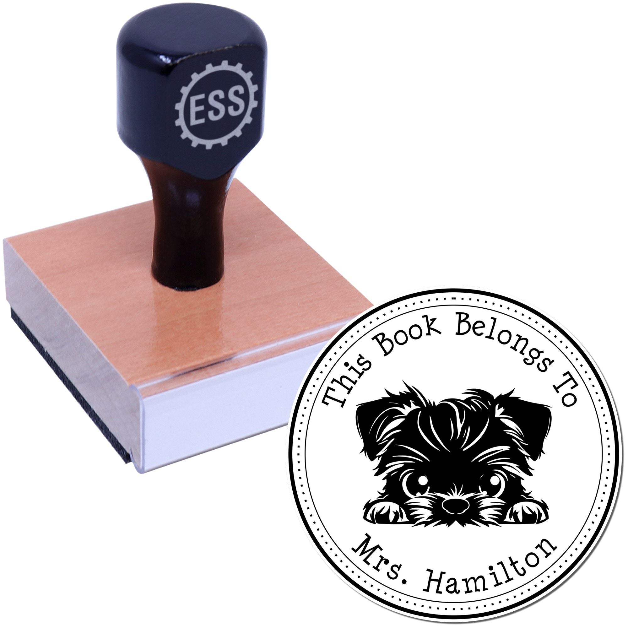 Wooden Handle Brussels Griffon Personalized Library Book Stamper - Engineer Seal Stamps