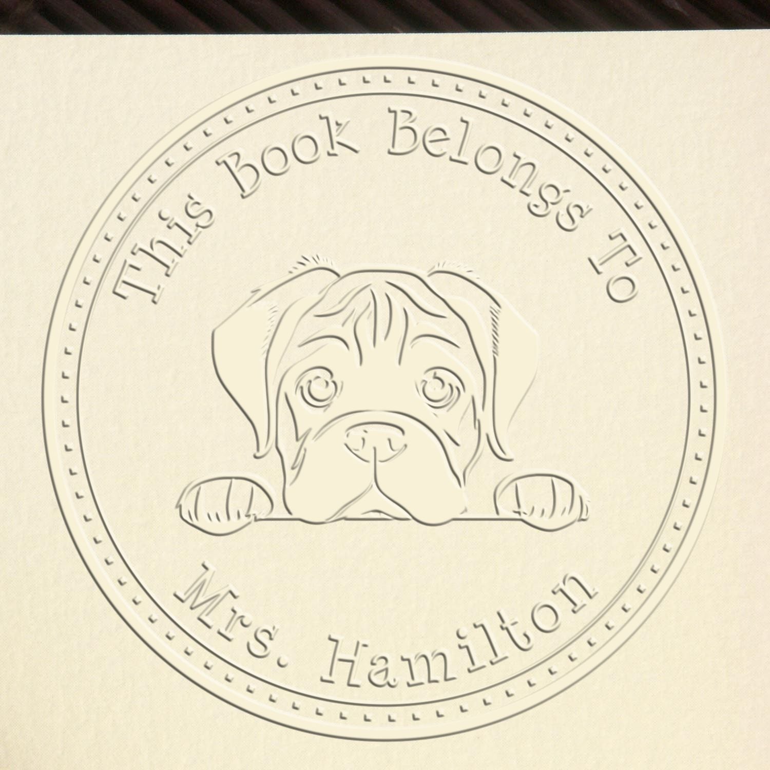 Handheld Bull Terrier Personalized From the Library of Seal Embossed Stamp