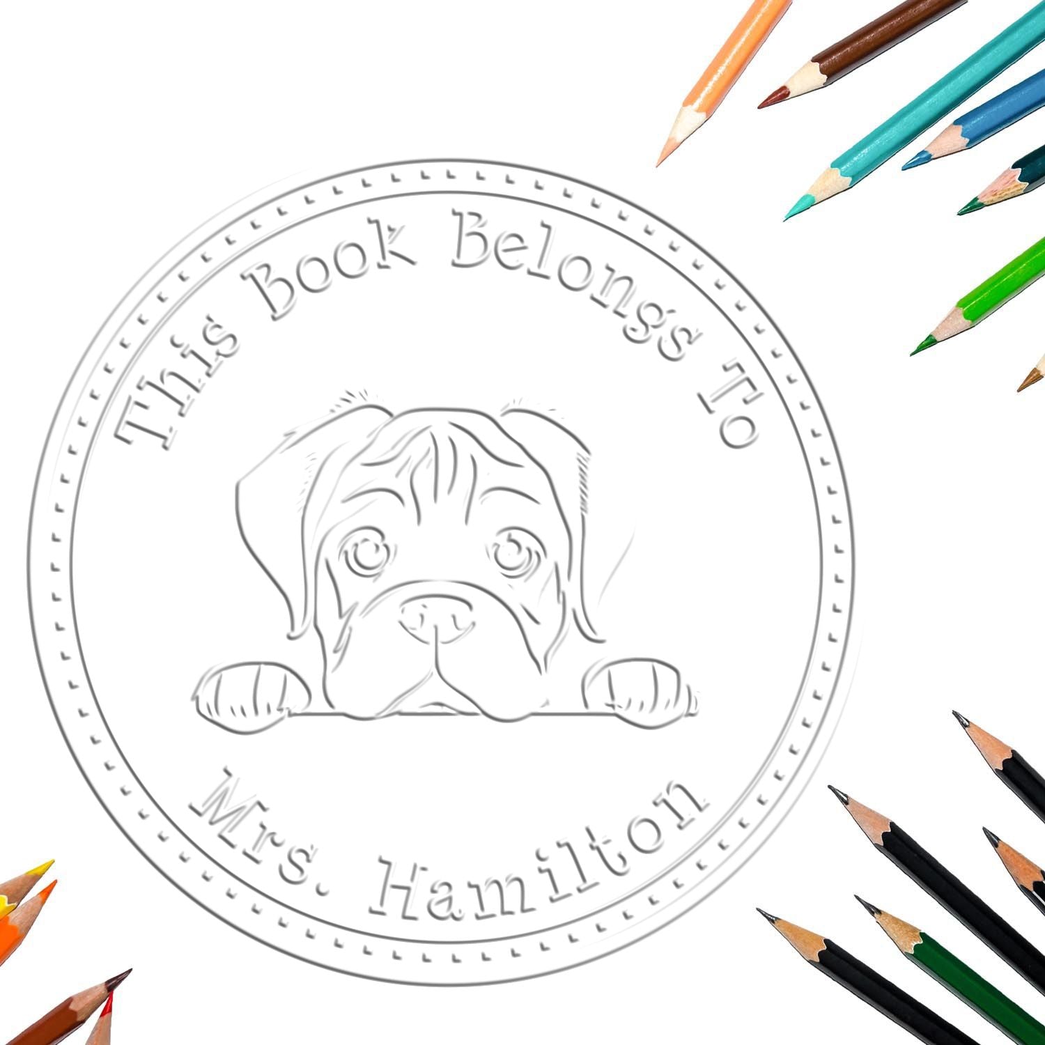 Bull Terrier Personalized Library Book Seal Embosser - Engineer Seal Stamps