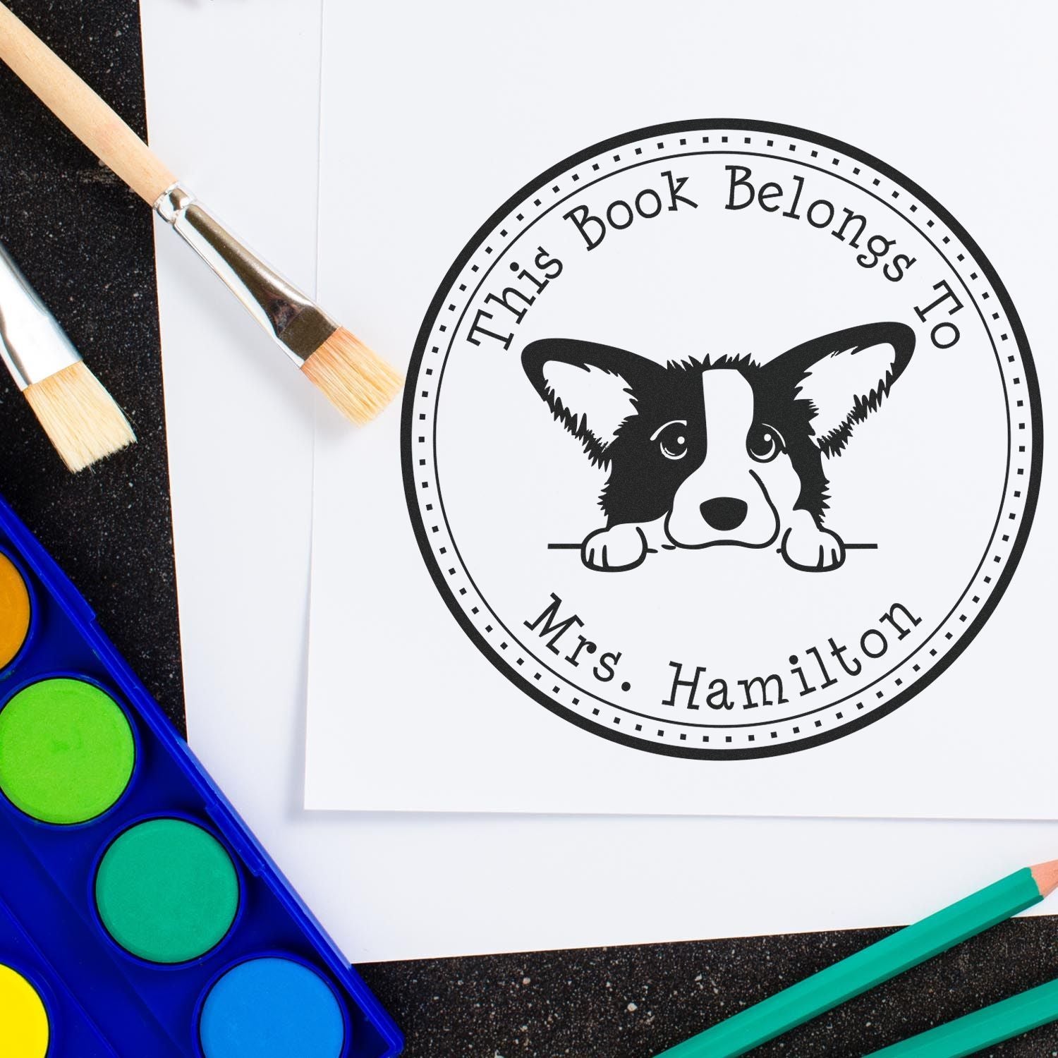 Wooden Handle Cardigan Welsh Corgi Personalized Book Collection Stamper - Engineer Seal Stamps