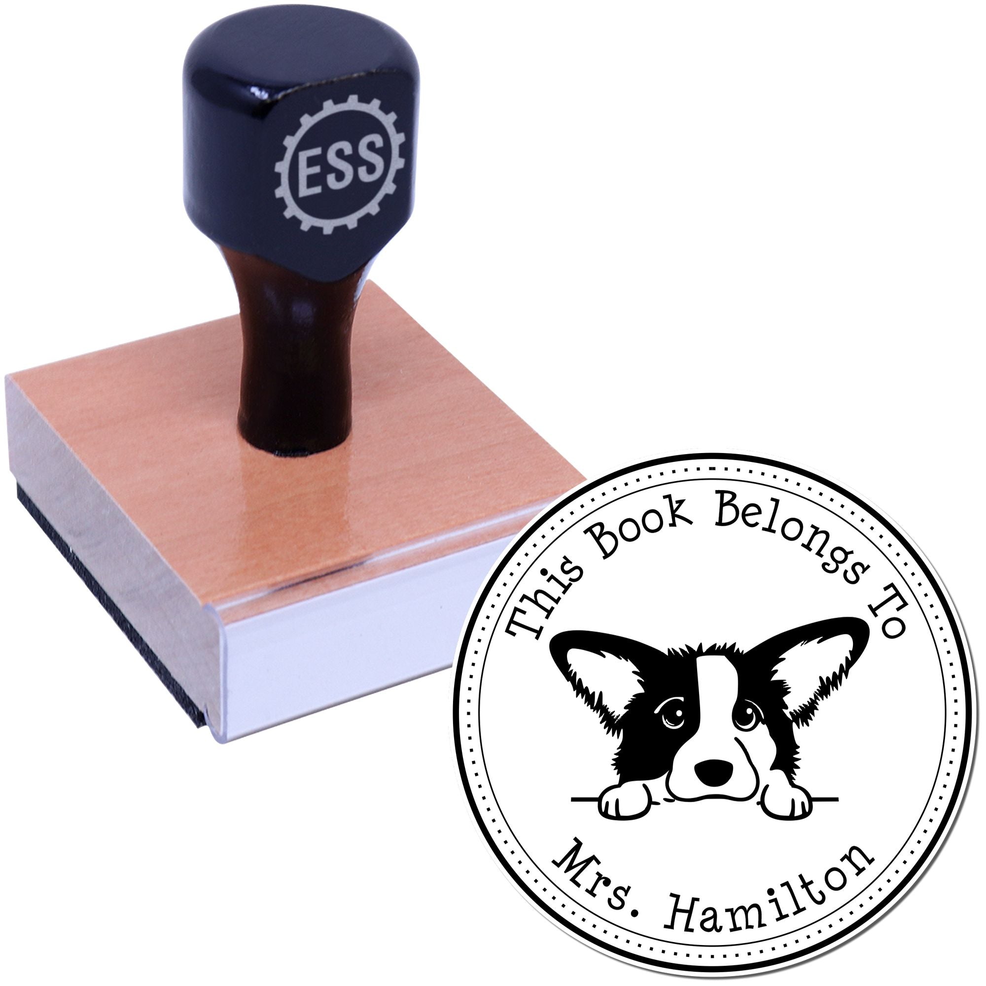Wooden Handle Cardigan Welsh Corgi Personalized Book Collection Stamper - Engineer Seal Stamps