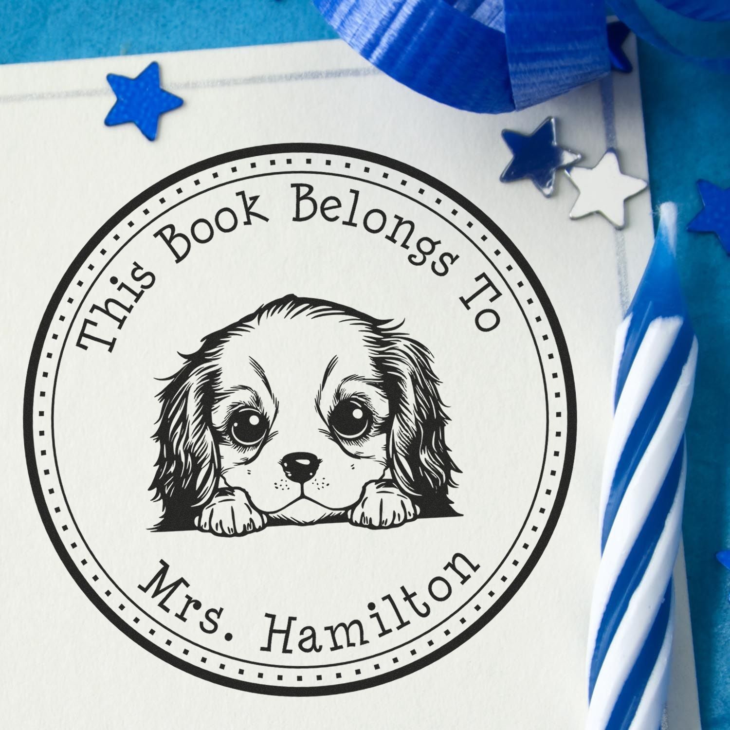Self-Inking Cavalier King Charles Spaniel Customized Ex Libris Book Stamper - Engineer Seal Stamps
