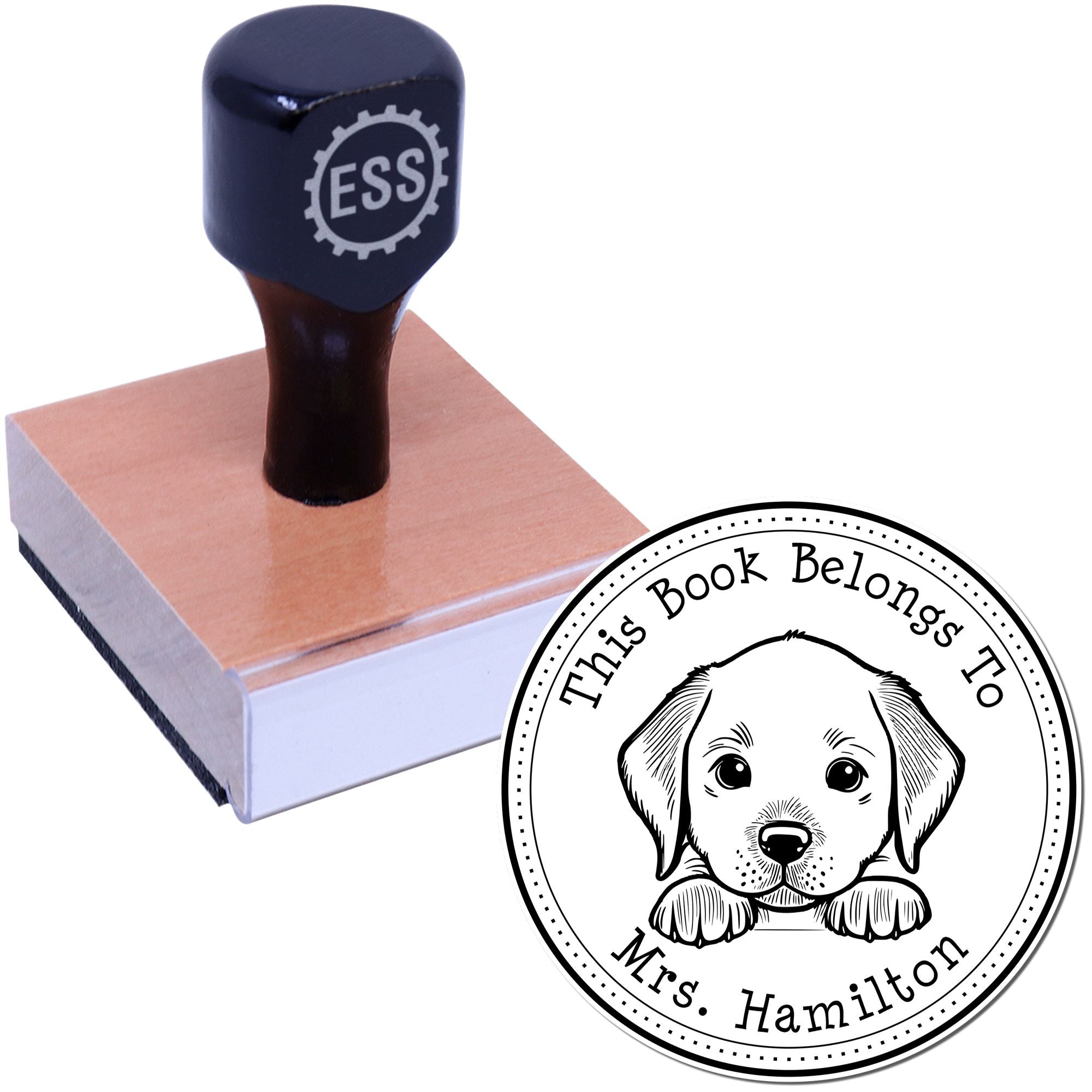Wooden Handle Chesapeake Bay Retriever Personalized Book Return Stamp - Engineer Seal Stamps