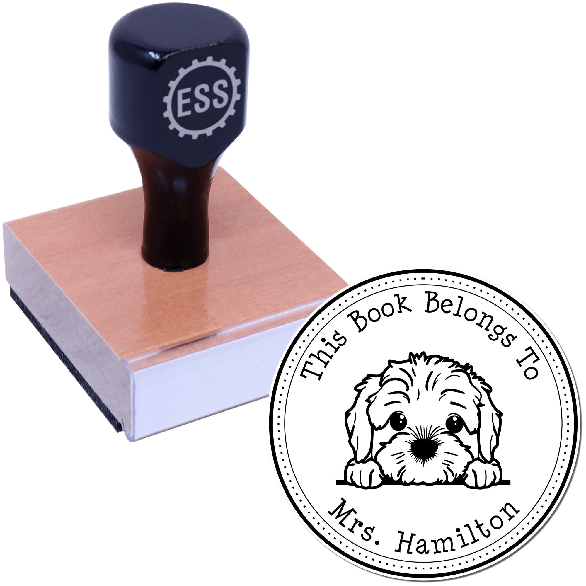 Wooden Handle Cockapoo Personalized Library Name Stamper - Engineer Seal Stamps