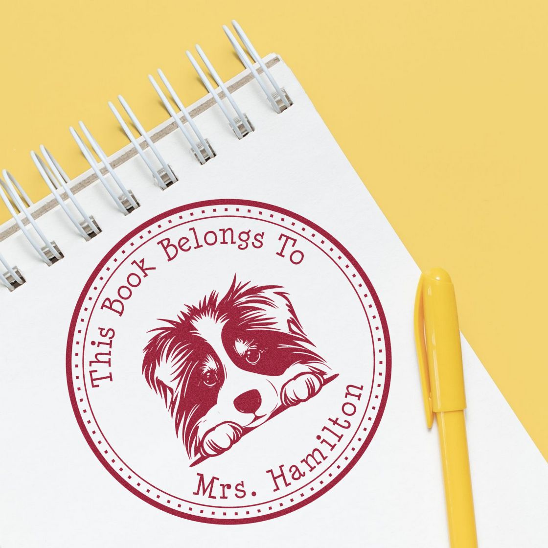 Wooden Handle Collie Personalized Private Library Stamper - Engineer Seal Stamps