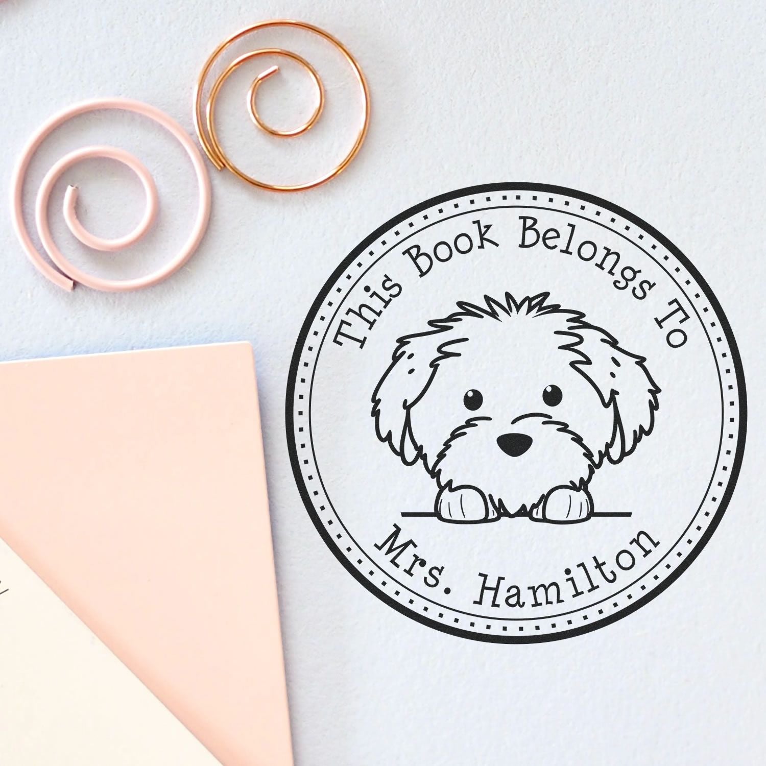 Cotton De Tulear Personalized Library Book Stamper - Engineer Seal Stamps