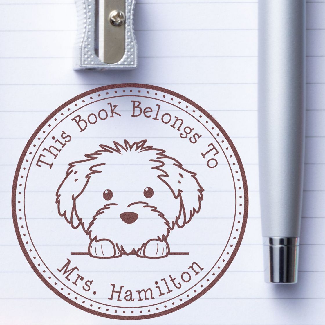 Cotton De Tulear Personalized Library Book Stamper - Engineer Seal Stamps