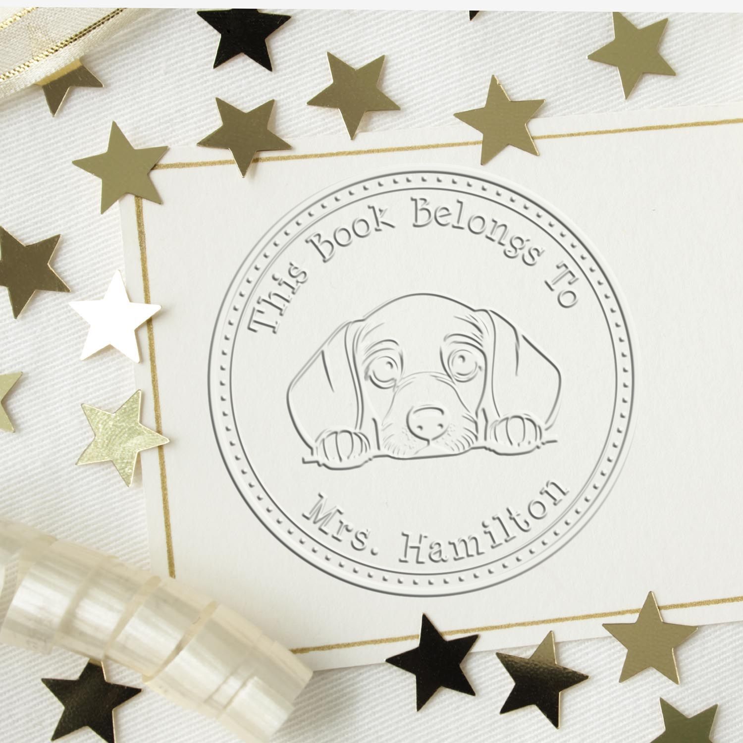 Handheld Dachshund Personalized Read it Return It Embosser Seal