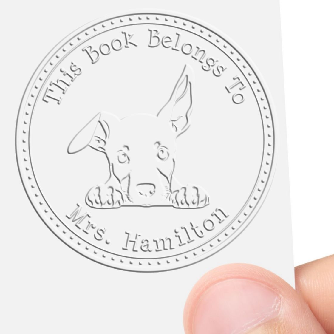 Handheld Doberman Pinscher Personalized Read it Return It Embossed Seal - Engineer Seal Stamps